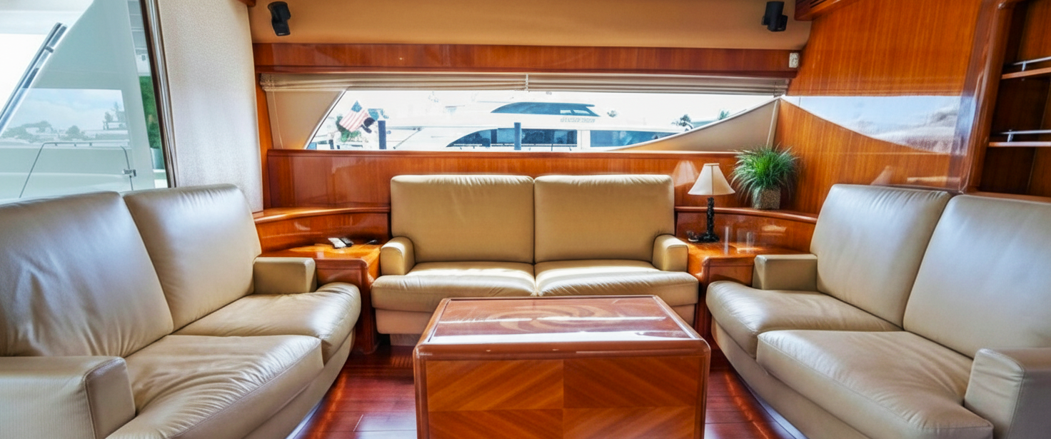 80ft Uniesse L yacht rental Miami - elegant interior salon for corporate events and private gatherings