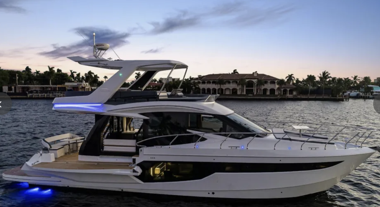 53ft Galeon Fly (2024) yacht rental Miami - bow seating area perfect for sunbathing and relaxation
