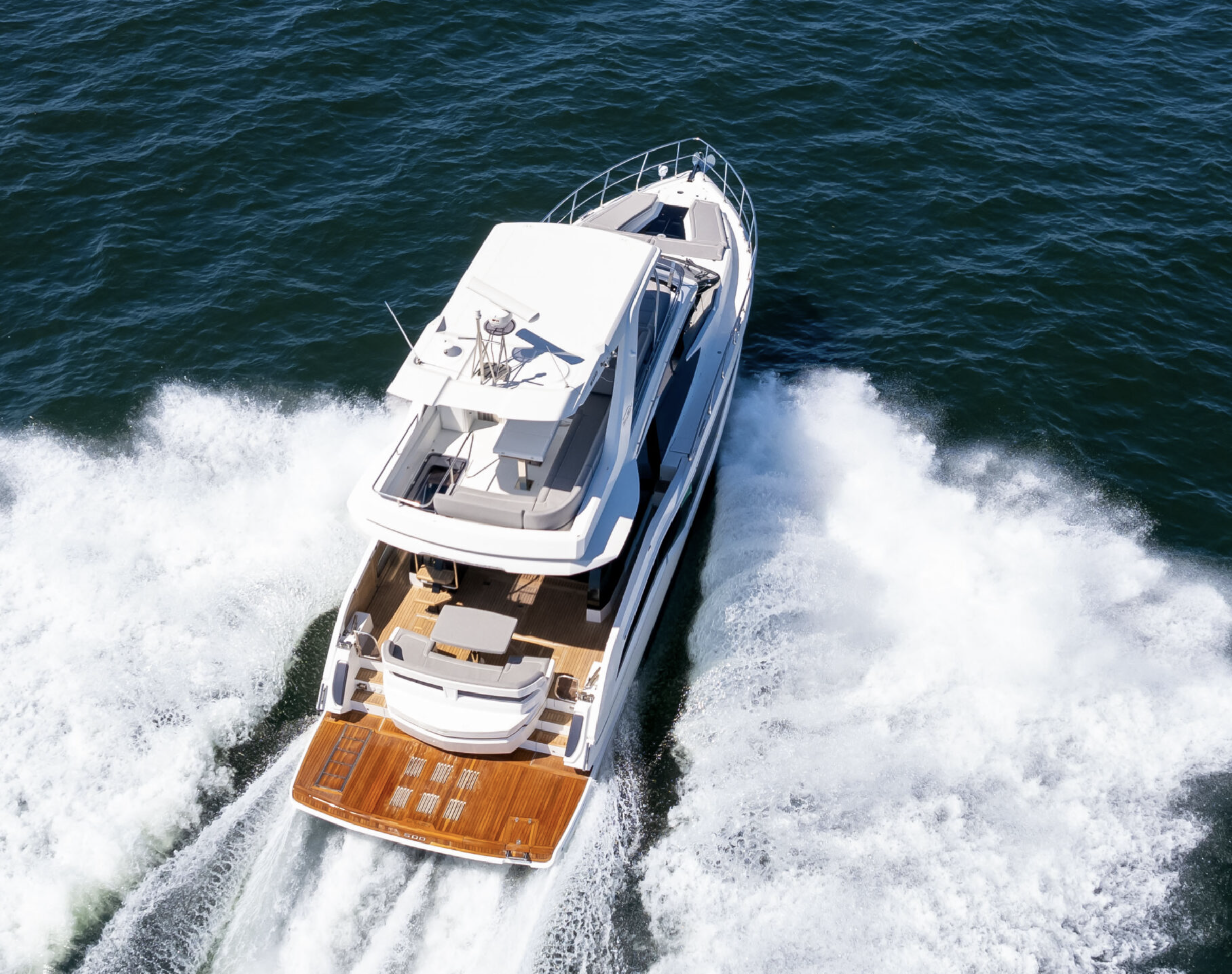 53ft Galeon Fly (2024) yacht rental Miami - elegant interior salon for corporate events and private gatherings