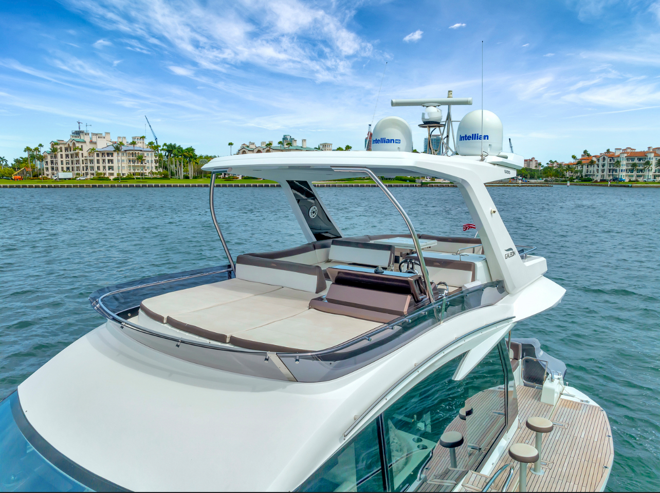 53ft Galeon Fly (2024) yacht rental Miami - stern swim platform with water access for snorkeling