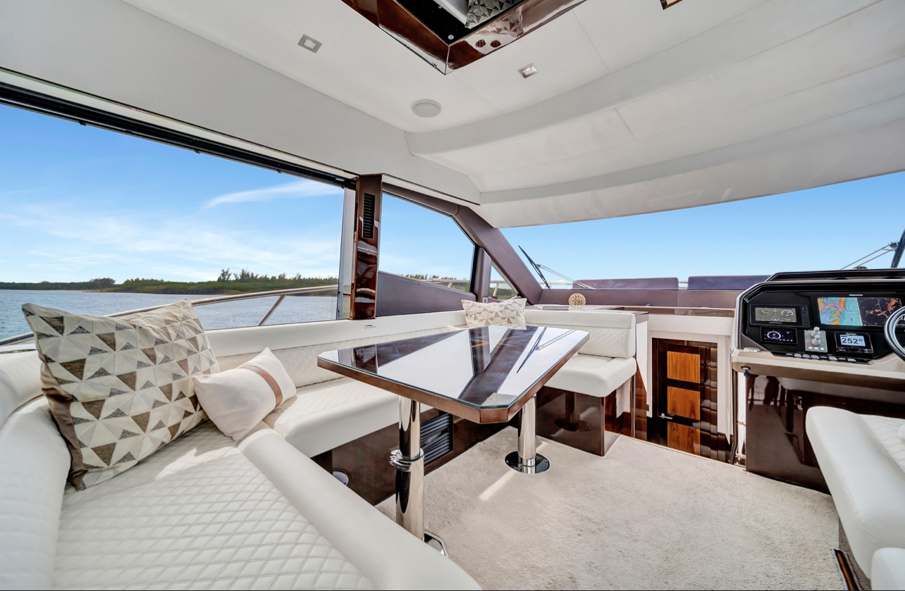 53ft Galeon Fly (2024) yacht rental Miami - comfortable lounge area for group celebrations