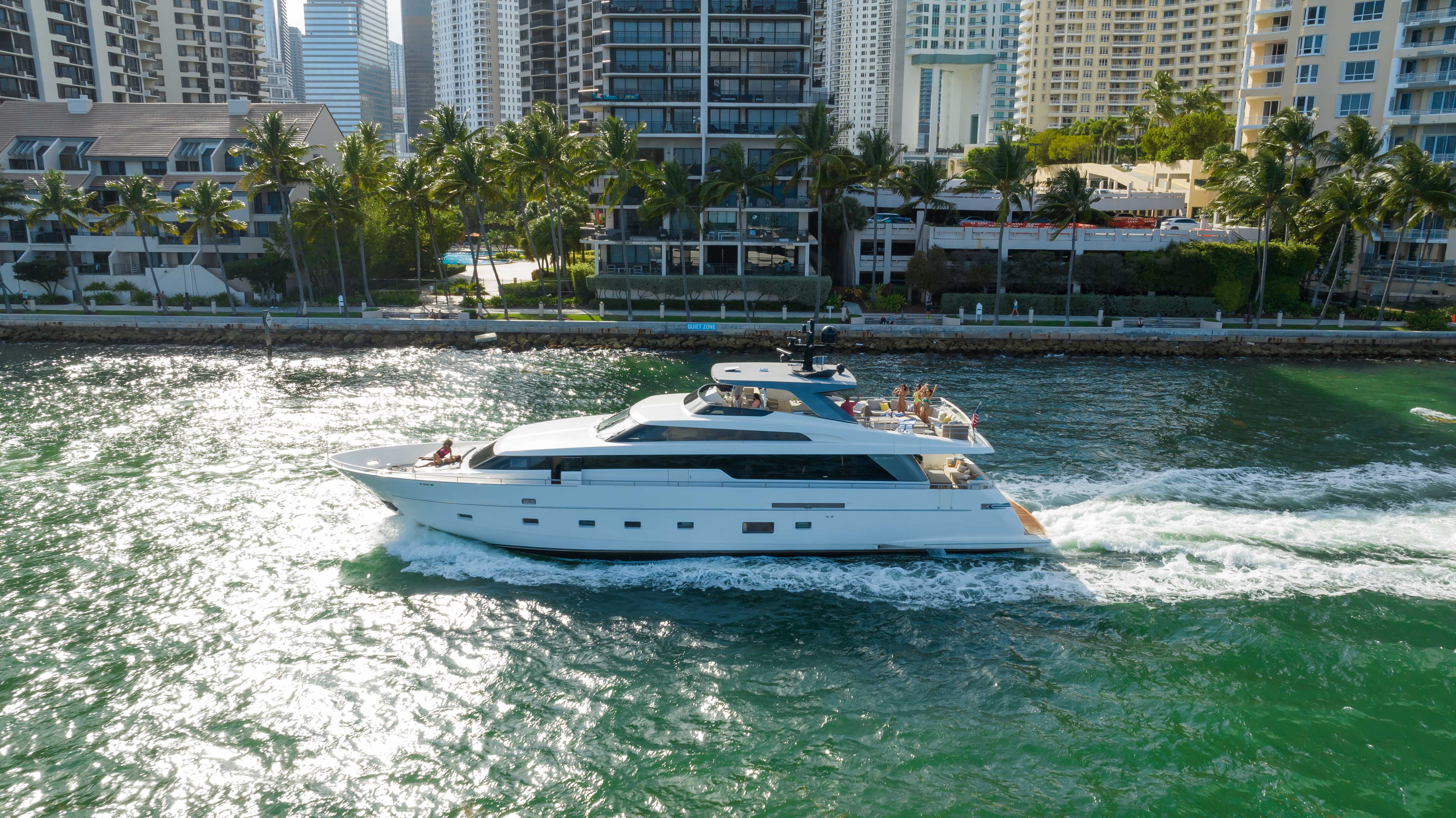97ft San Lorenzo yacht rental Miami - elegant interior salon for corporate events and private gatherings