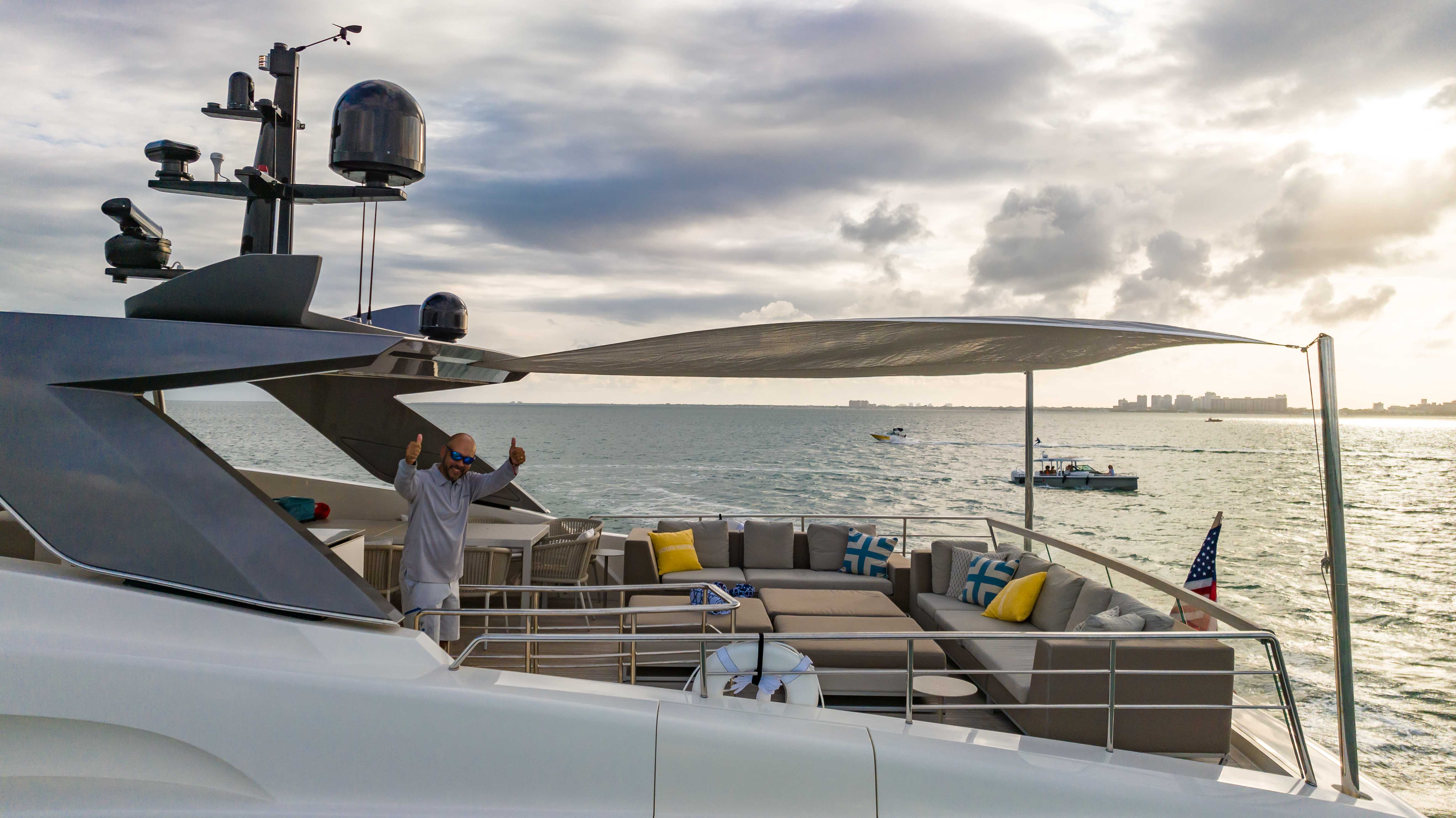97ft San Lorenzo yacht rental Miami - elegant interior salon for corporate events and private gatherings