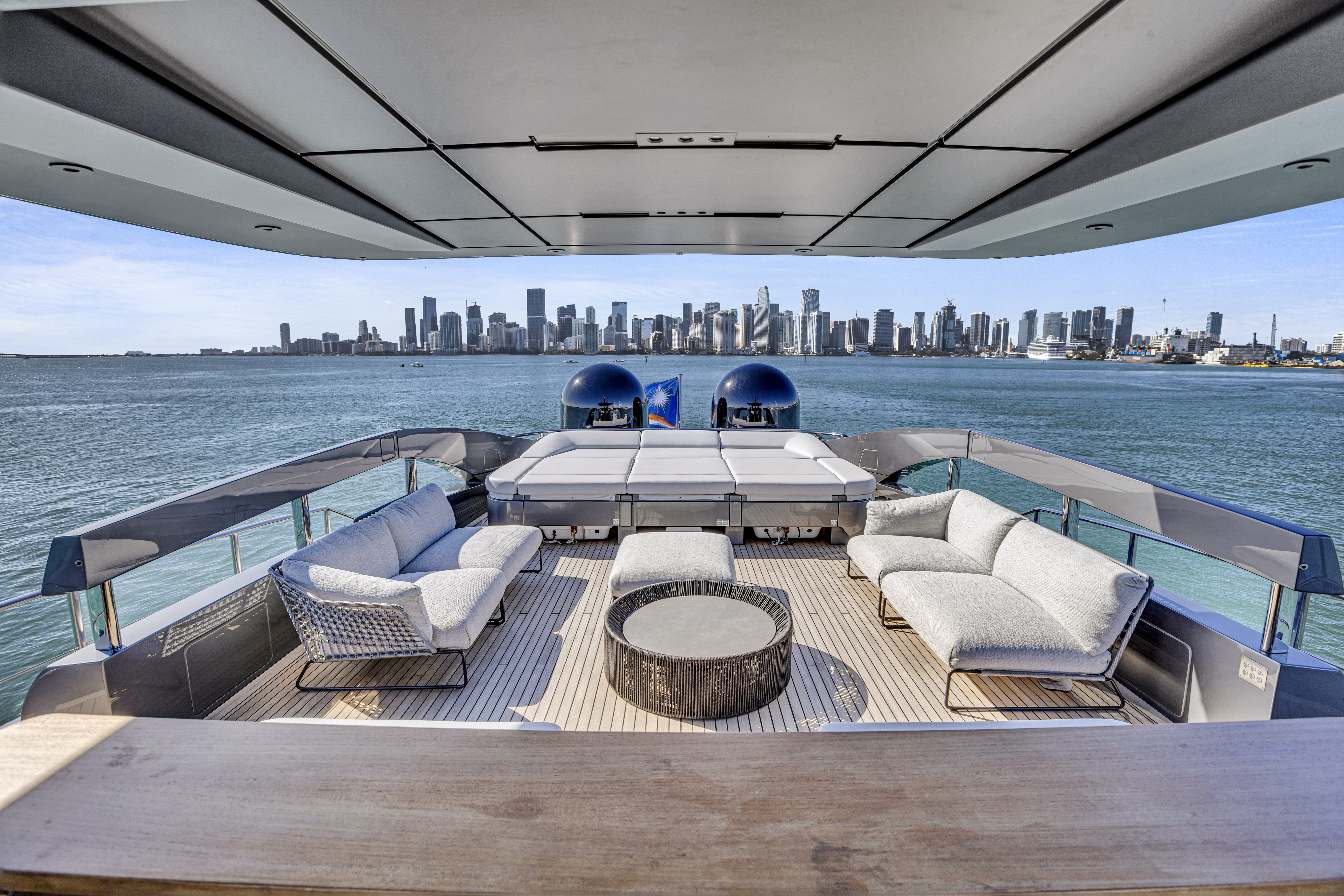 116ft Pershing yacht rental Miami - spacious deck area ideal for sunset cruises and bachelorette parties