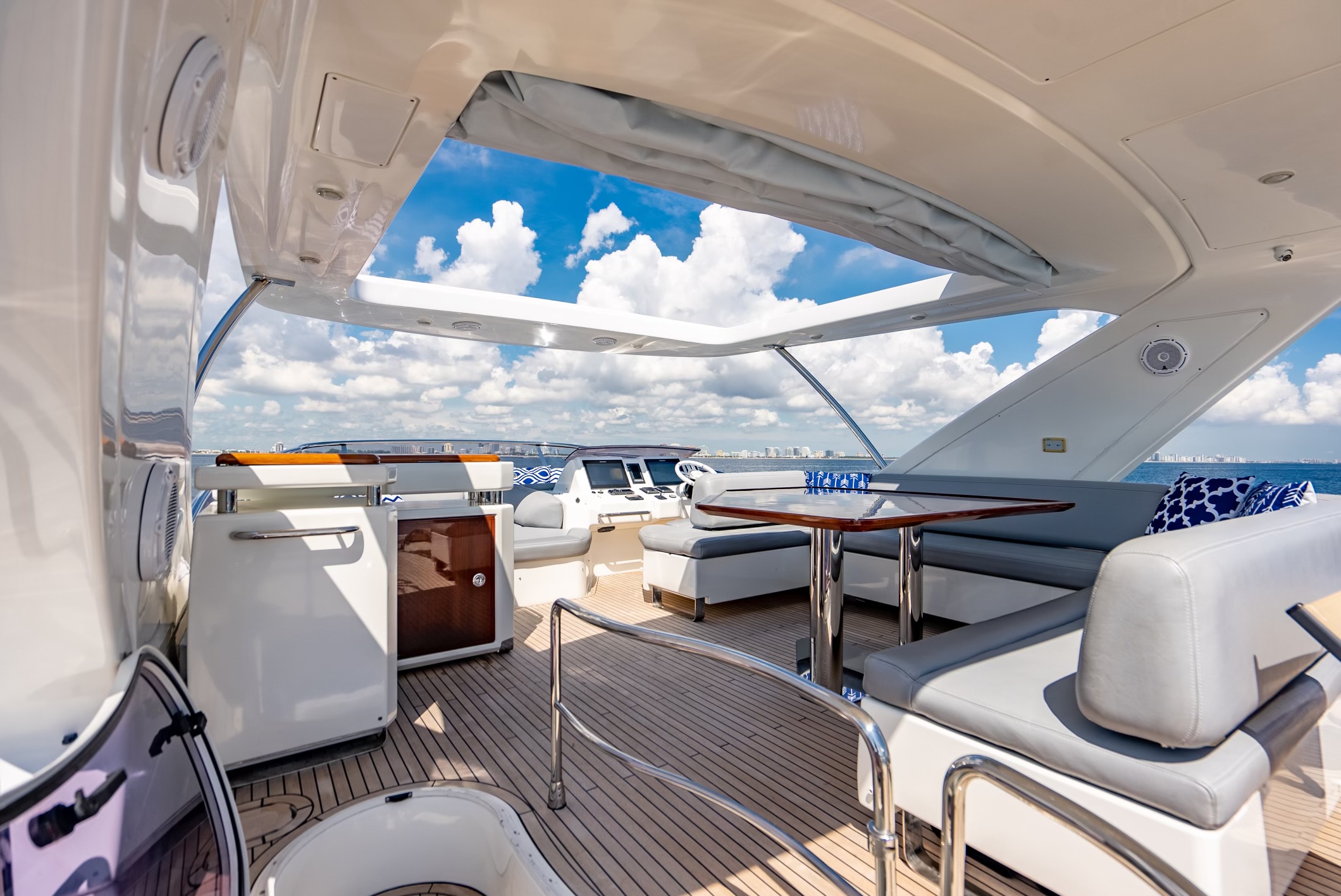 70ft Azimut DLT yacht rental Miami - spacious deck area ideal for sunset cruises and bachelorette parties