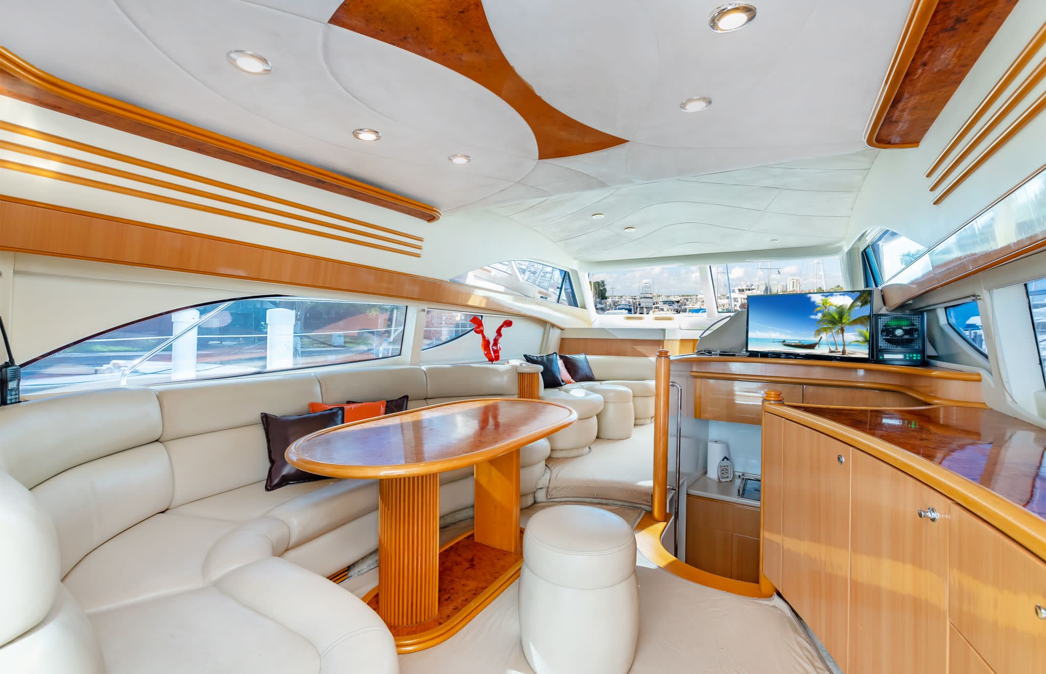 57ft Azimut R yacht rental Miami - flybridge with panoramic views of Miami skyline