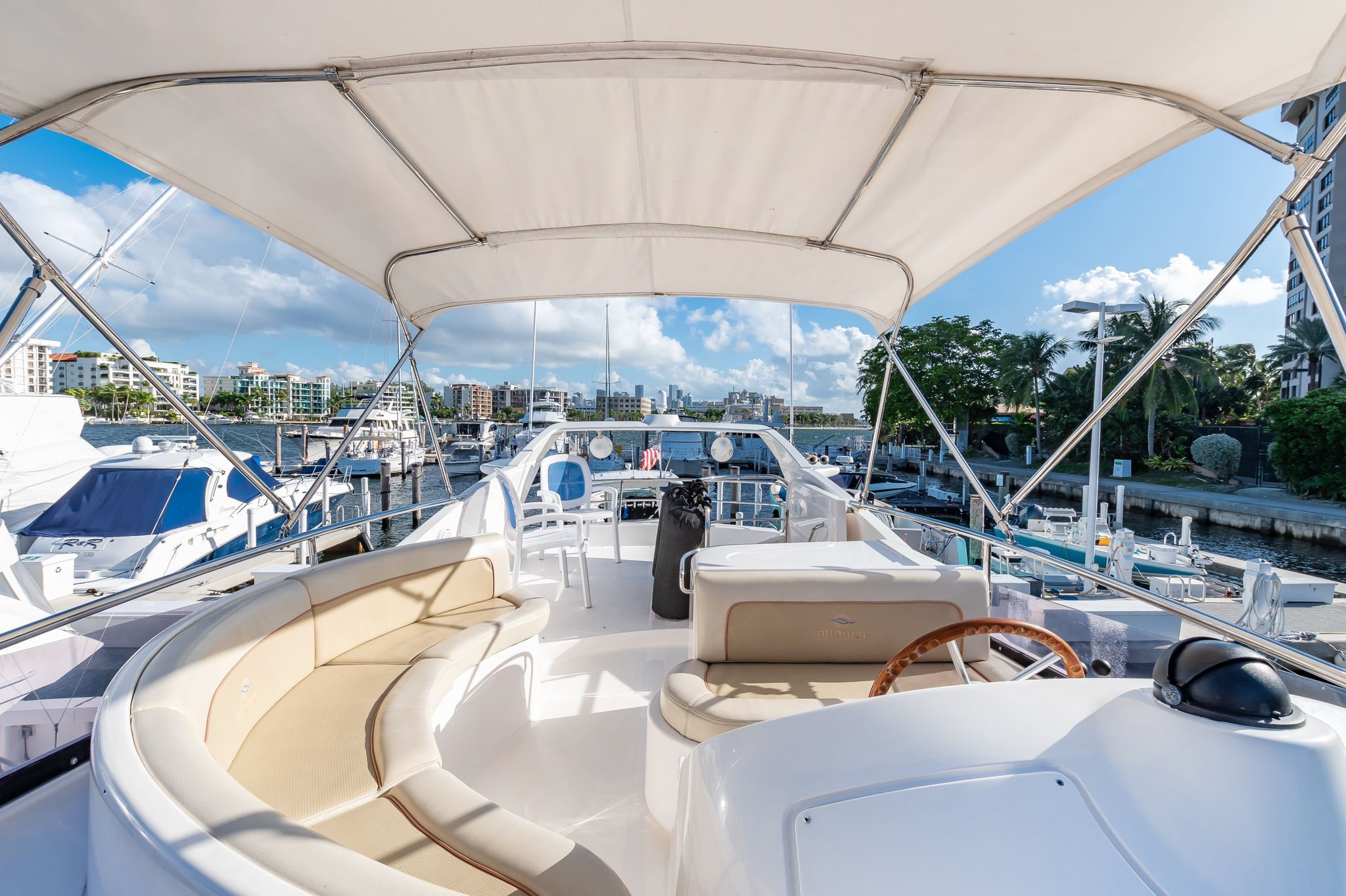 57ft Azimut R yacht rental Miami - comfortable lounge area for group celebrations