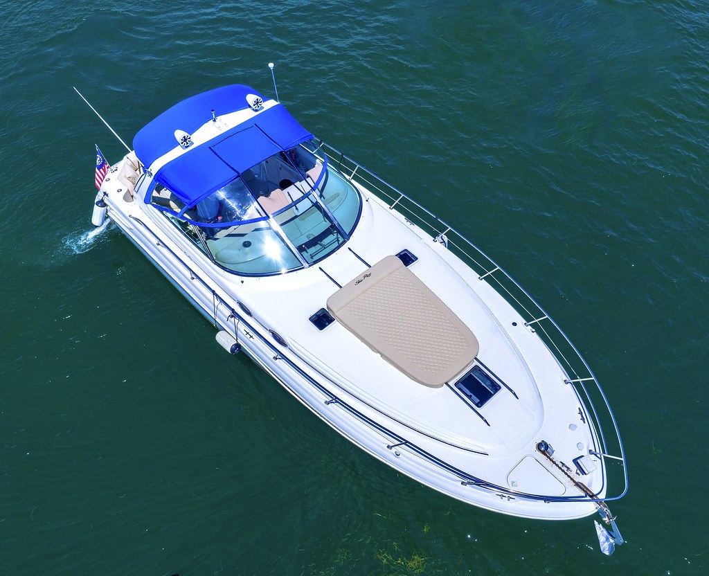 45’ SUNDANCER “BLUE” yacht rental Miami - spacious deck area ideal for sunset cruises and bachelorette parties