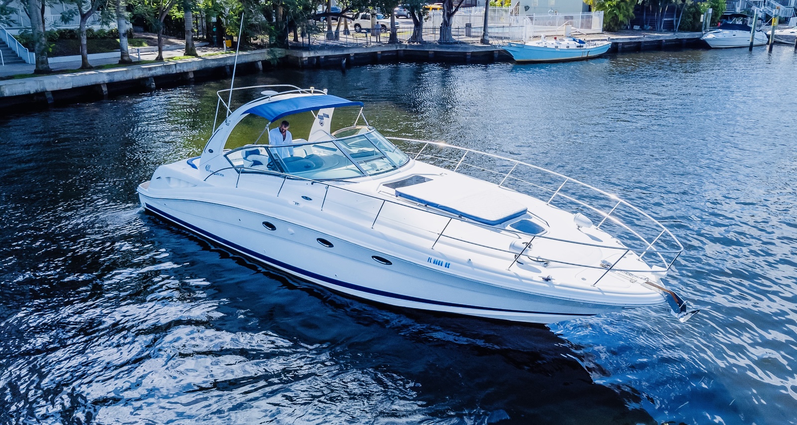 50ft Sundancer yacht rental Miami - spacious deck area ideal for sunset cruises and bachelorette parties