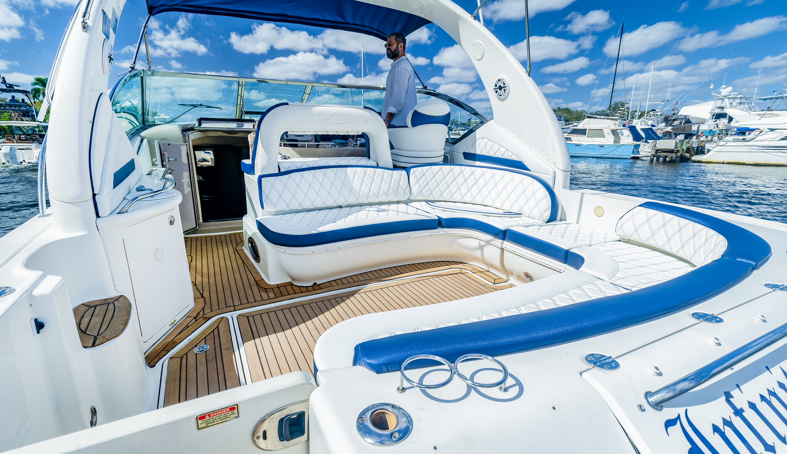 50ft Sundancer yacht rental Miami - bow seating area perfect for sunbathing and relaxation