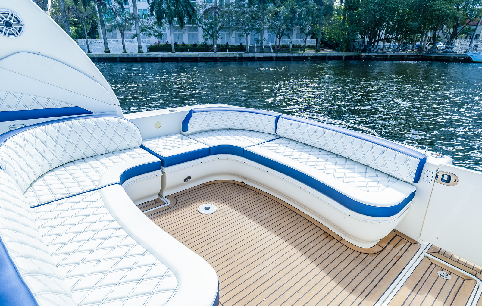 50ft Sundancer yacht rental Miami - bow seating area perfect for sunbathing and relaxation