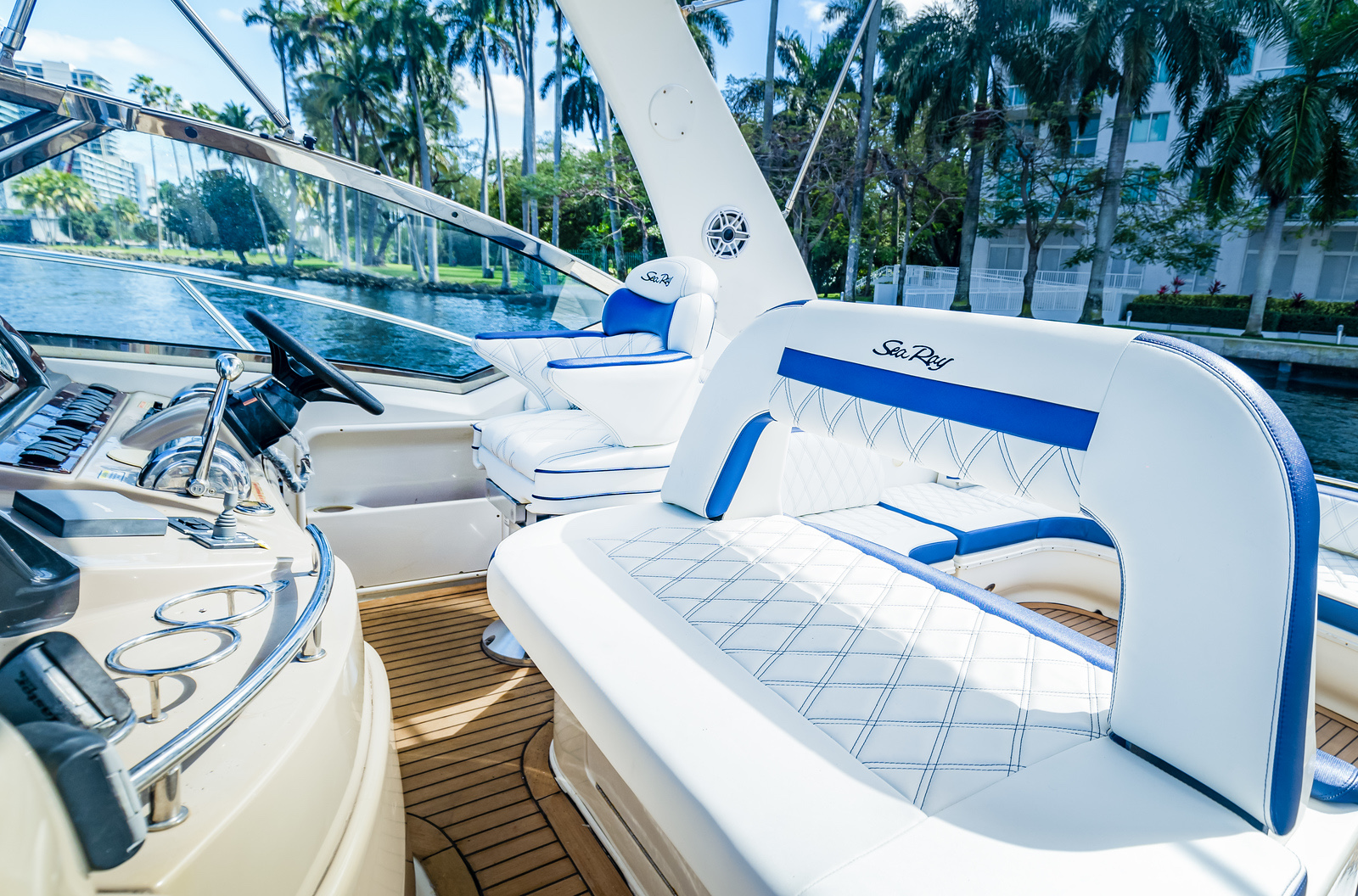 50ft Sundancer yacht rental Miami - comfortable lounge area for group celebrations