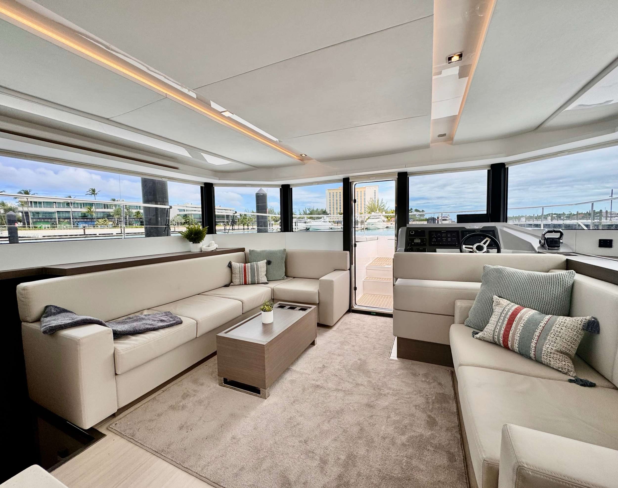 53ft Leopard (2023) yacht rental Miami - bow seating area perfect for sunbathing and relaxation