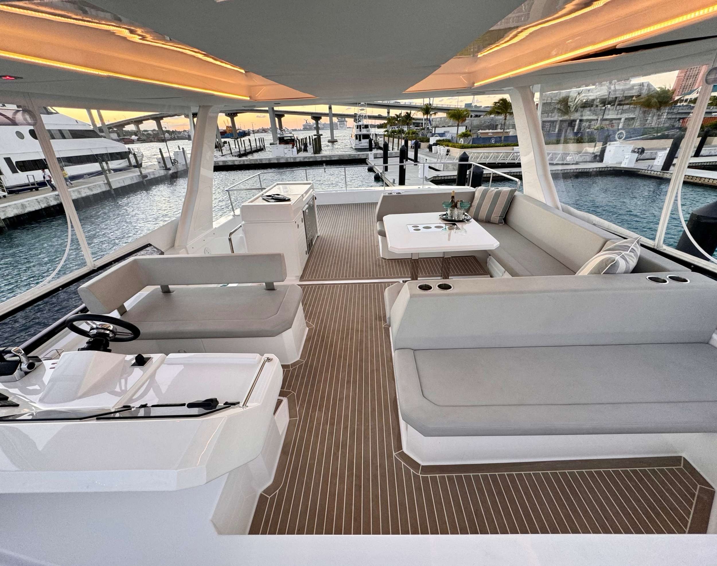 53ft Leopard (2023) yacht rental Miami - comfortable lounge area for group celebrations