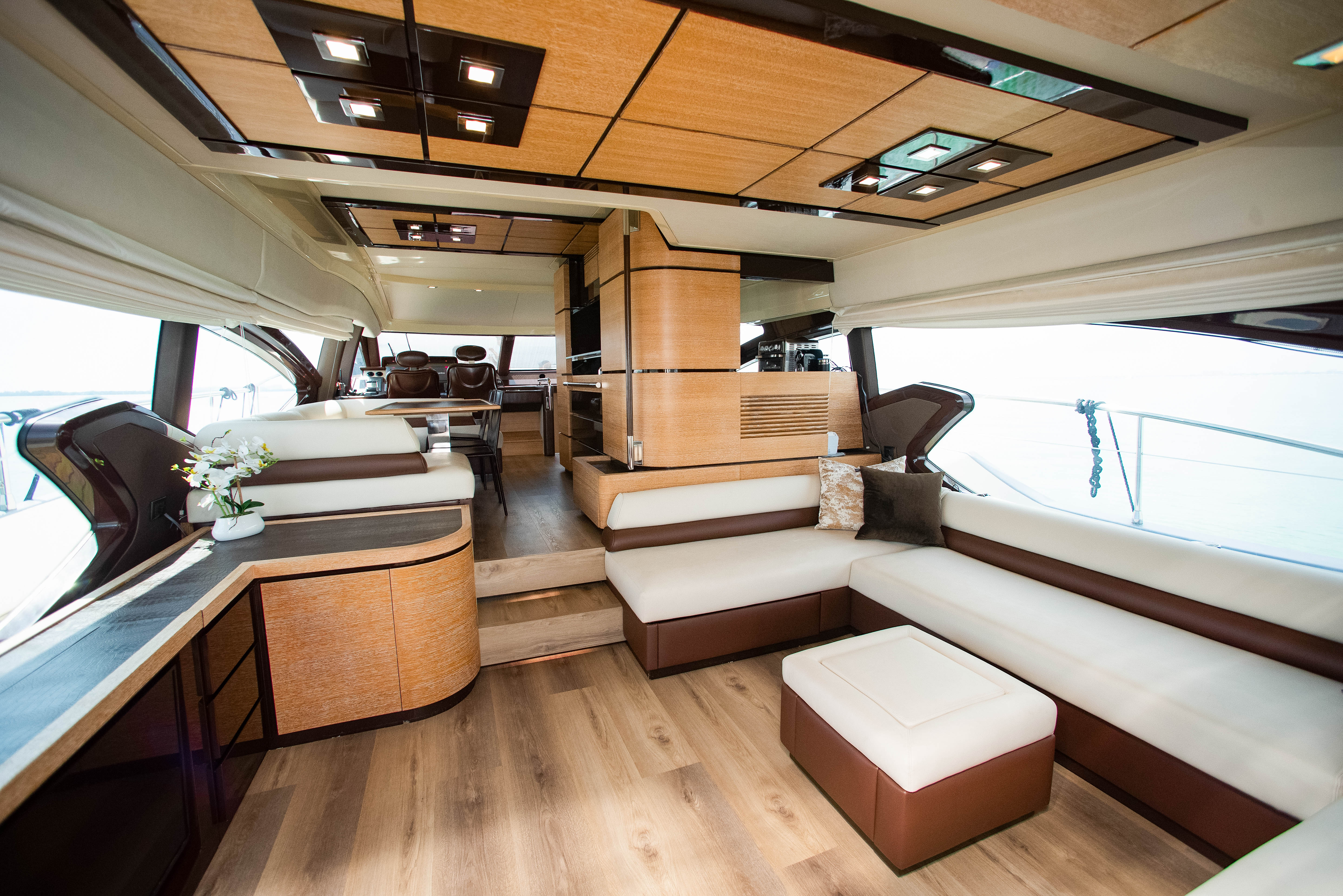 70ft Azimut F (2025R) yacht rental Miami - elegant interior salon for corporate events and private gatherings