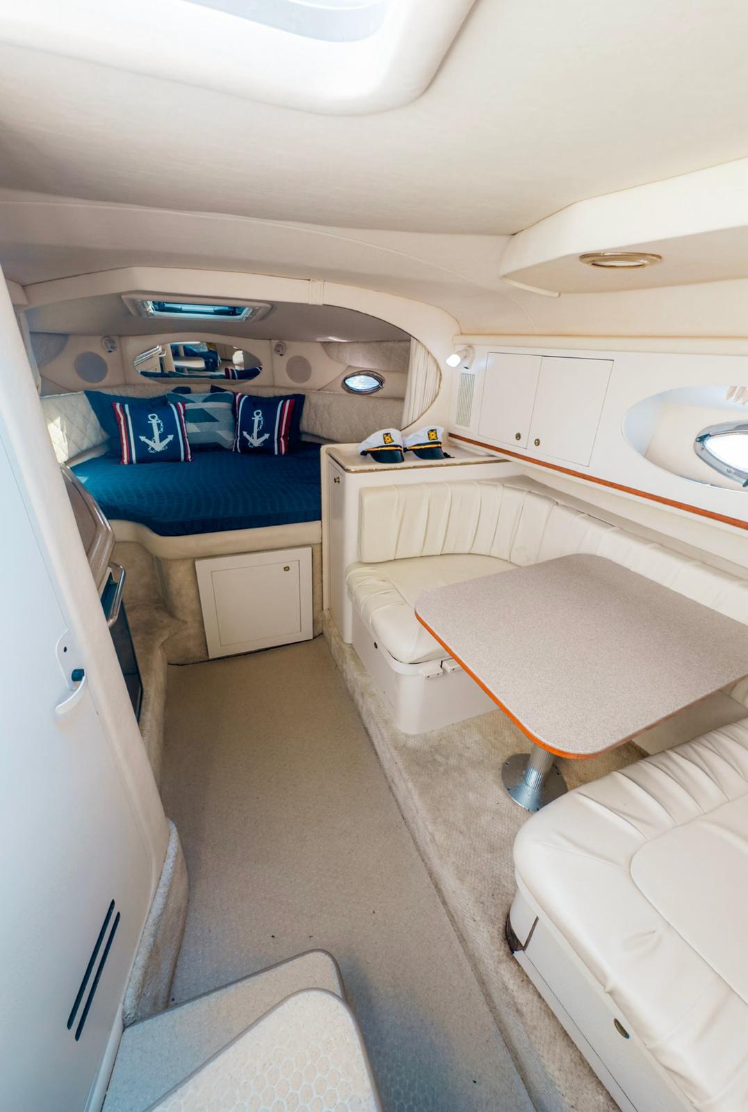 35ft Searay yacht rental Miami - flybridge with panoramic views of Miami skyline