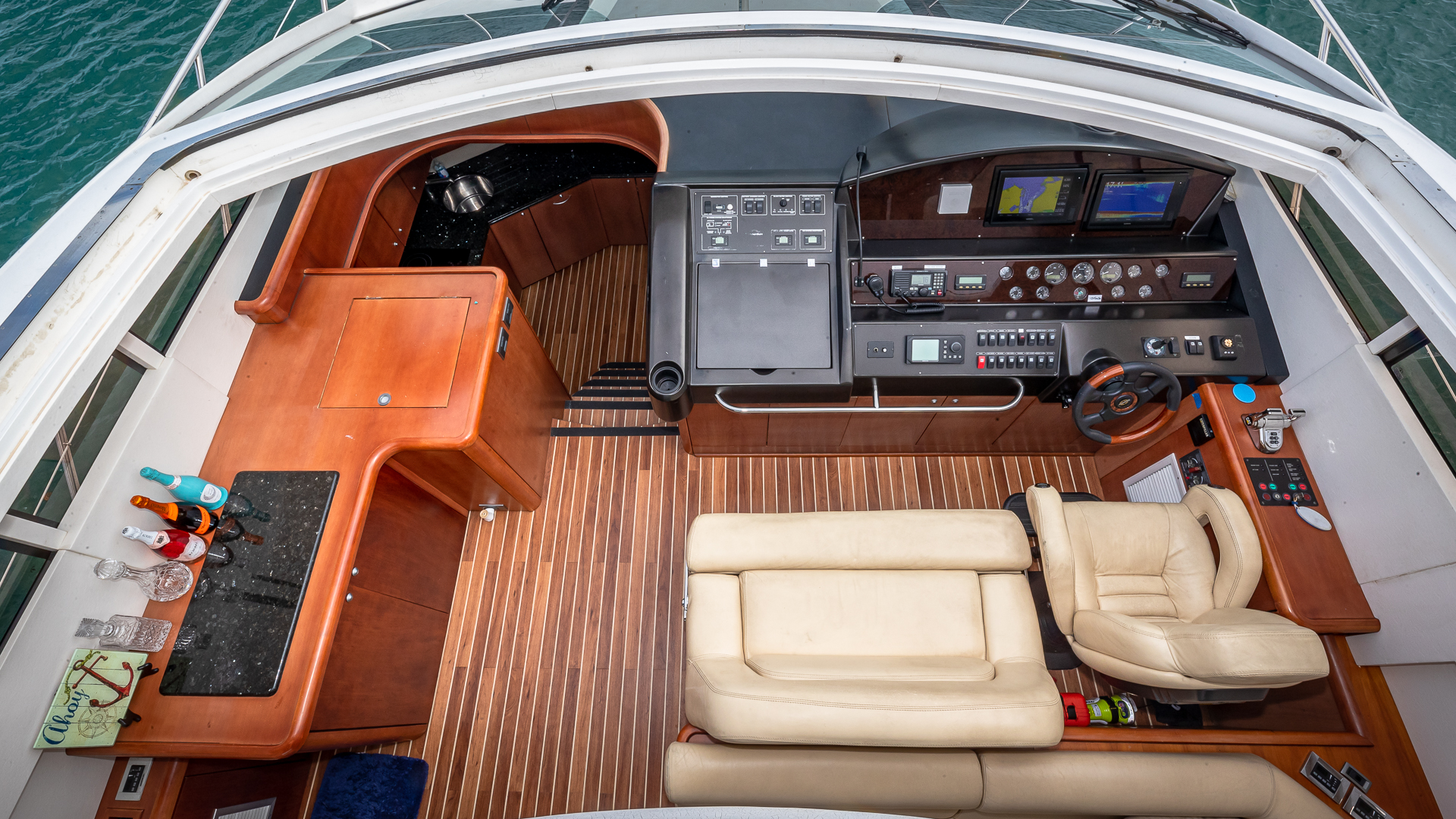 75ft Sunseeker Aquah yacht rental Miami - elegant interior salon for corporate events and private gatherings