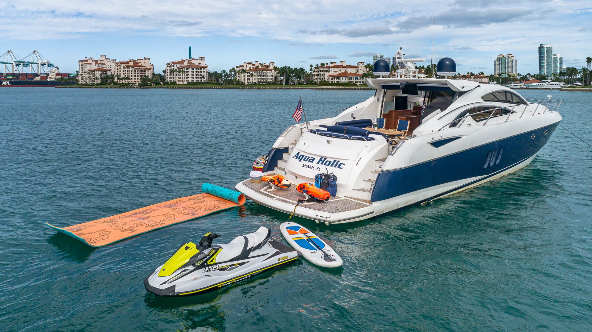 75ft Sunseeker Aquah yacht rental Miami - comfortable lounge area for group celebrations