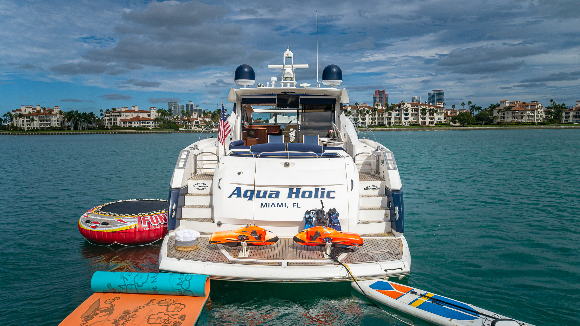 75ft Sunseeker Aquah yacht rental Miami - water toys and recreational equipment
