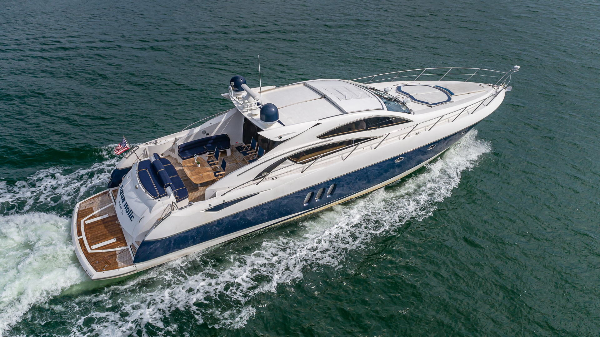 75ft Sunseeker Aquah yacht rental Miami - elegant interior salon for corporate events and private gatherings