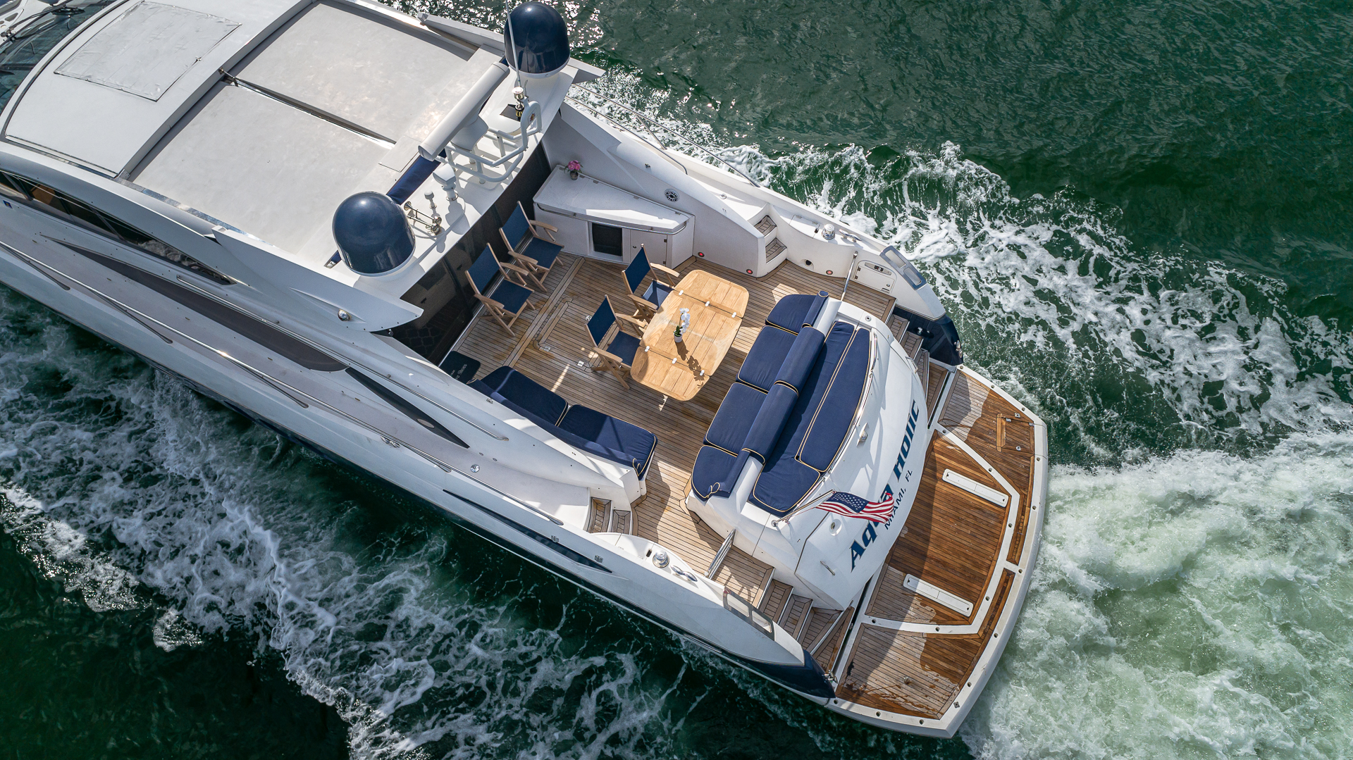 75ft Sunseeker Aquah yacht rental Miami - bow seating area perfect for sunbathing and relaxation