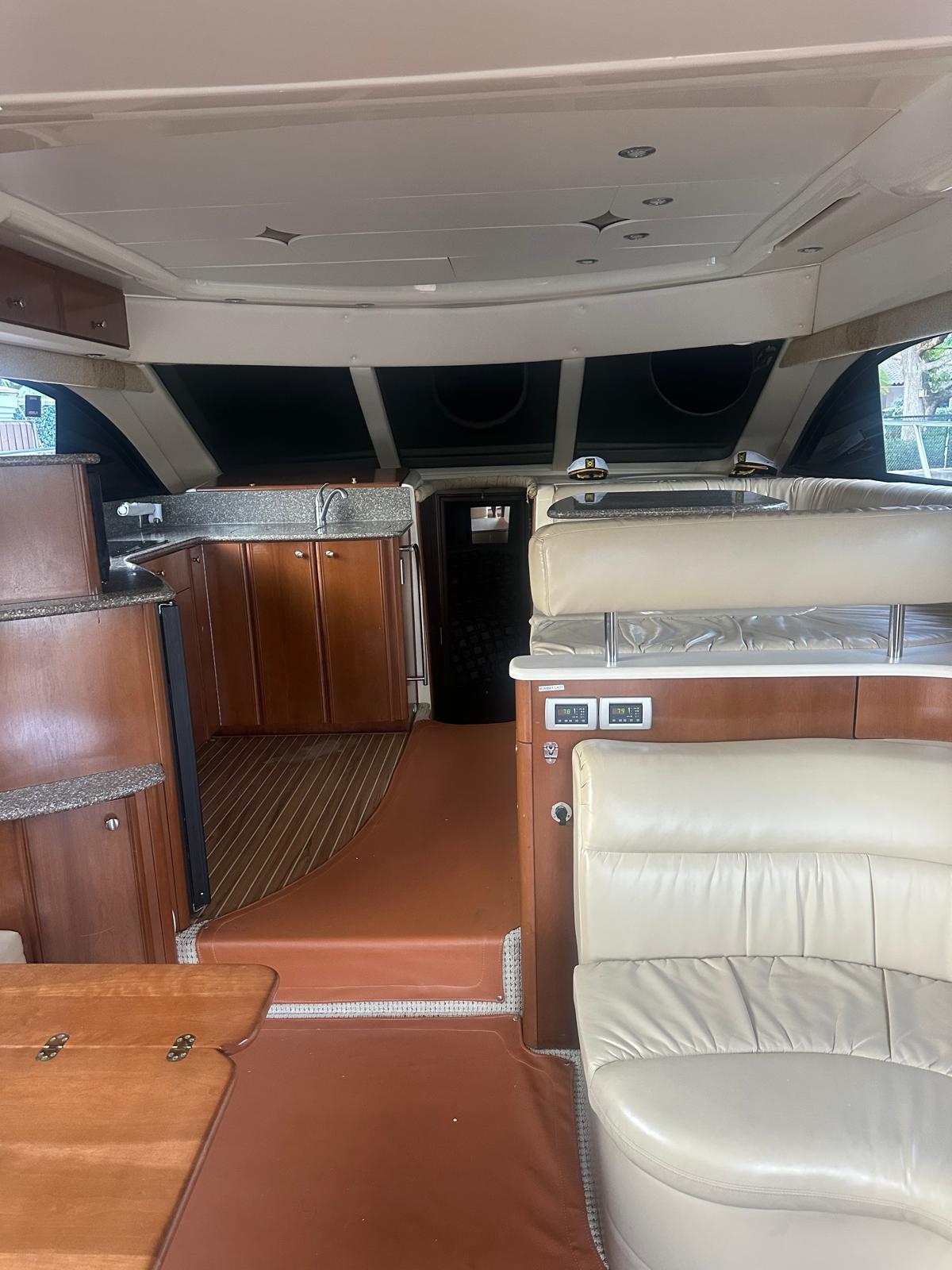 50ft Meridian O yacht rental Miami - flybridge with panoramic views of Miami skyline