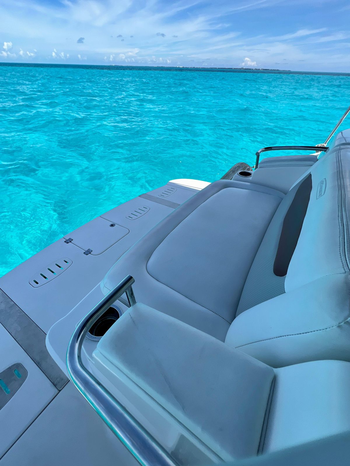 42ft Chaparral yacht rental Miami - flybridge with panoramic views of Miami skyline