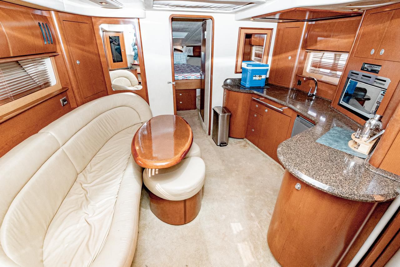 47ft Sea Ray yacht rental Miami - elegant interior salon for corporate events and private gatherings