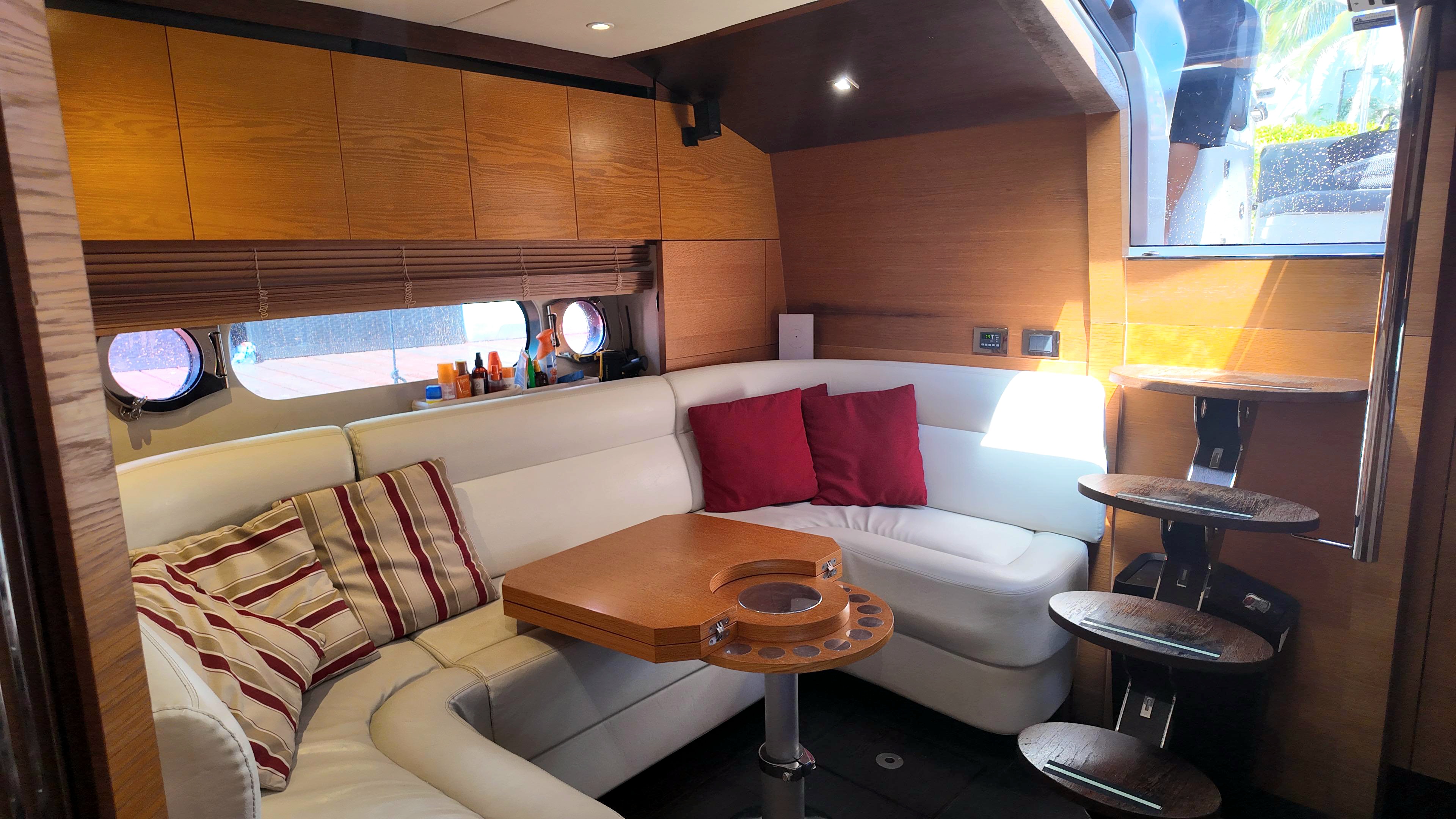 54ft Sunseeker San Remo yacht rental Miami - bow seating area perfect for sunbathing and relaxation