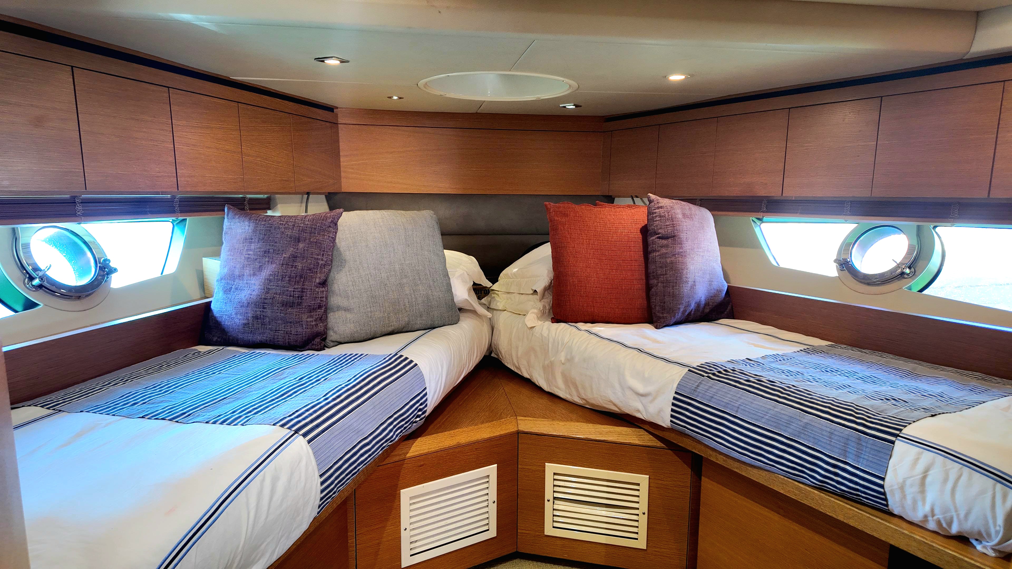 54ft Sunseeker San Remo yacht rental Miami - elegant interior salon for corporate events and private gatherings