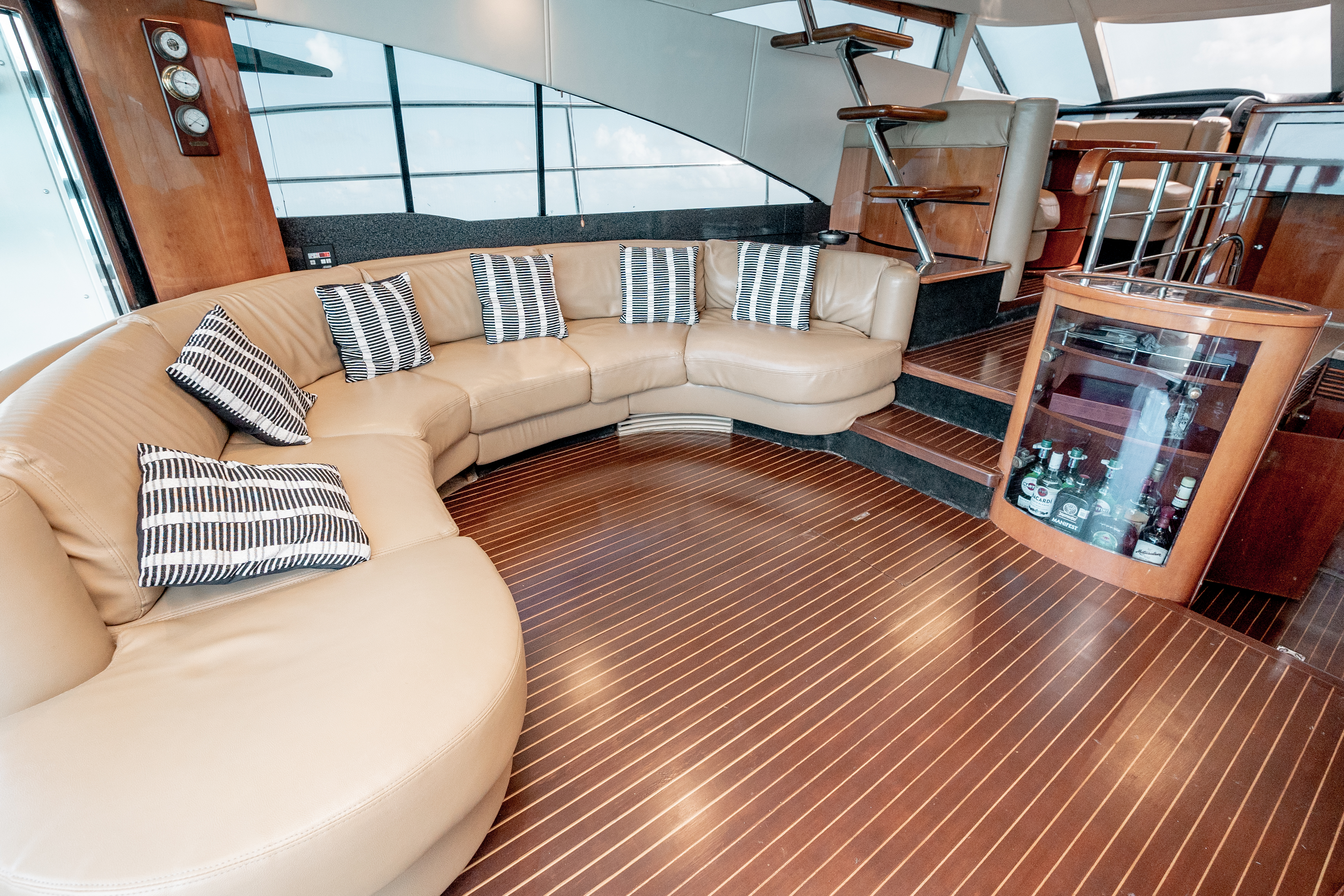 65ft Fairline Squadron yacht rental Miami - spacious deck area ideal for sunset cruises and bachelorette parties