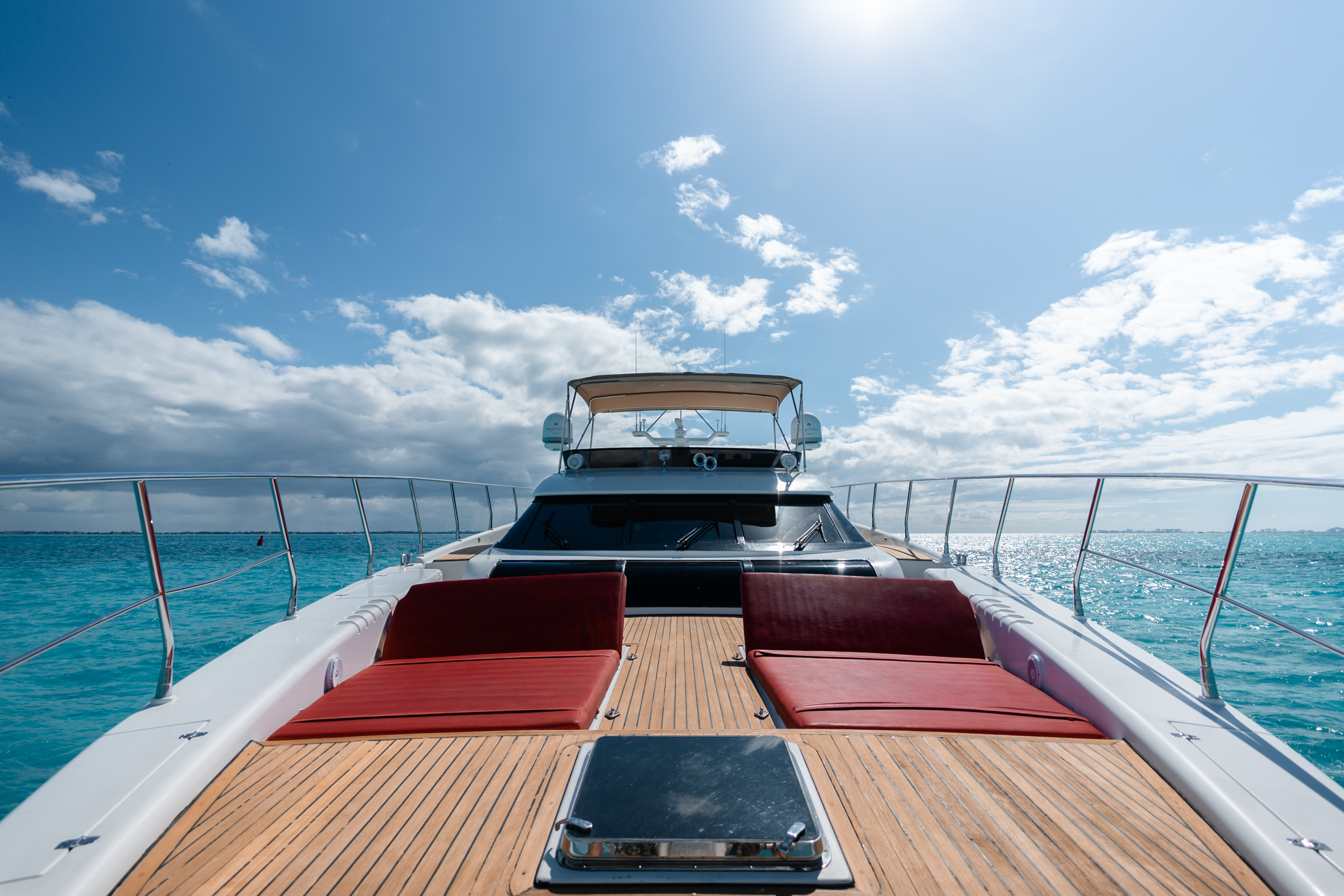 80ft Dynacraft yacht rental Miami - comfortable lounge area for group celebrations