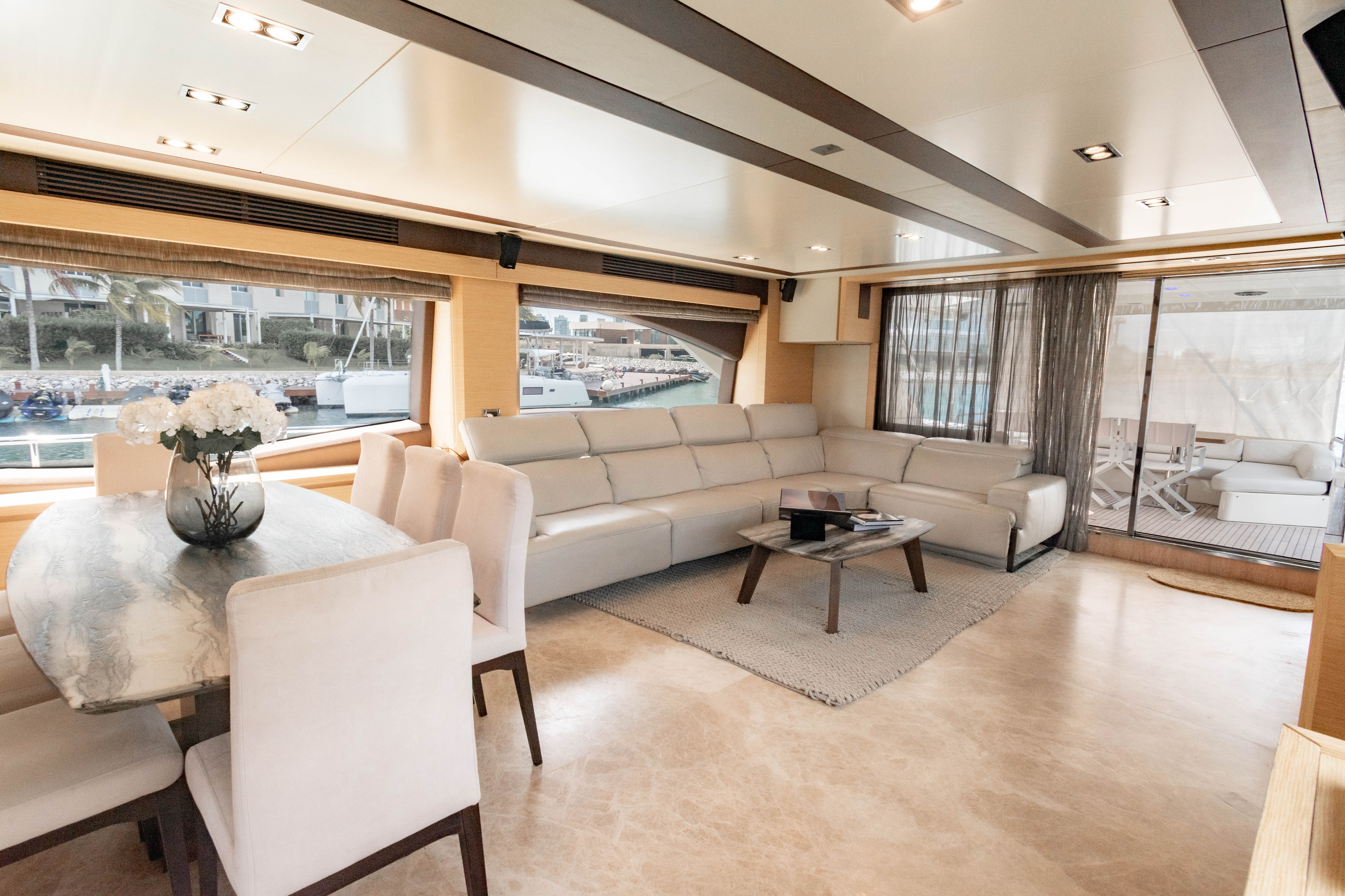 84ft Azimut yacht rental Miami - comfortable lounge area for group celebrations