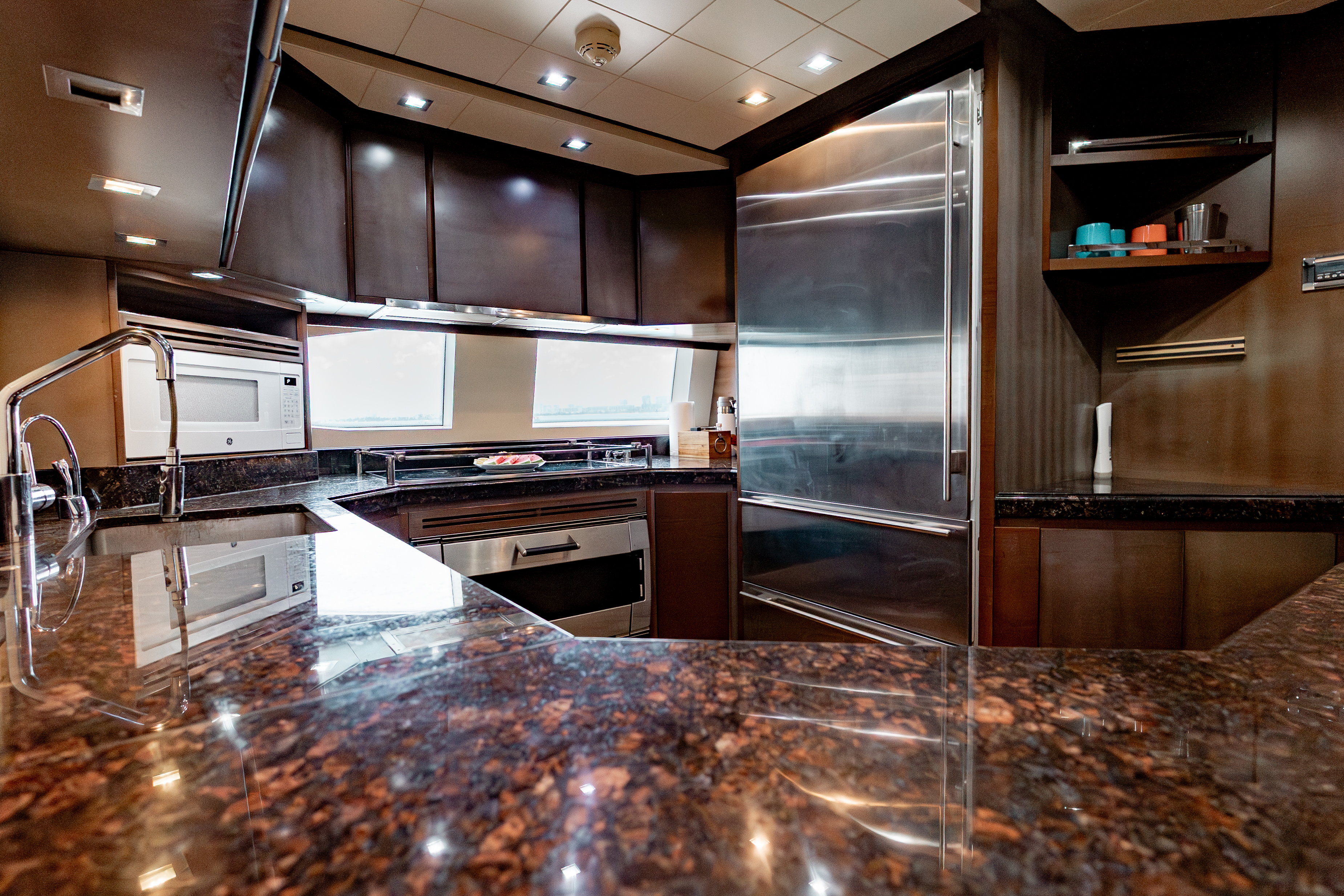 95ft Azimut yacht rental Miami - galley kitchen for catered yacht events