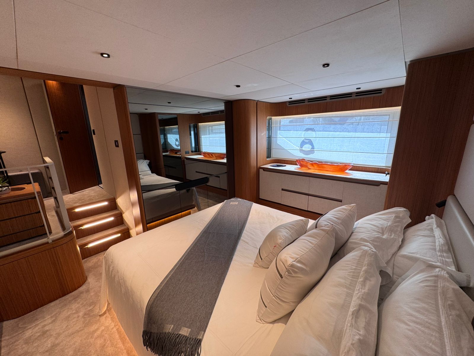70ft Ferretti yacht rental Miami - elegant interior salon for corporate events and private gatherings