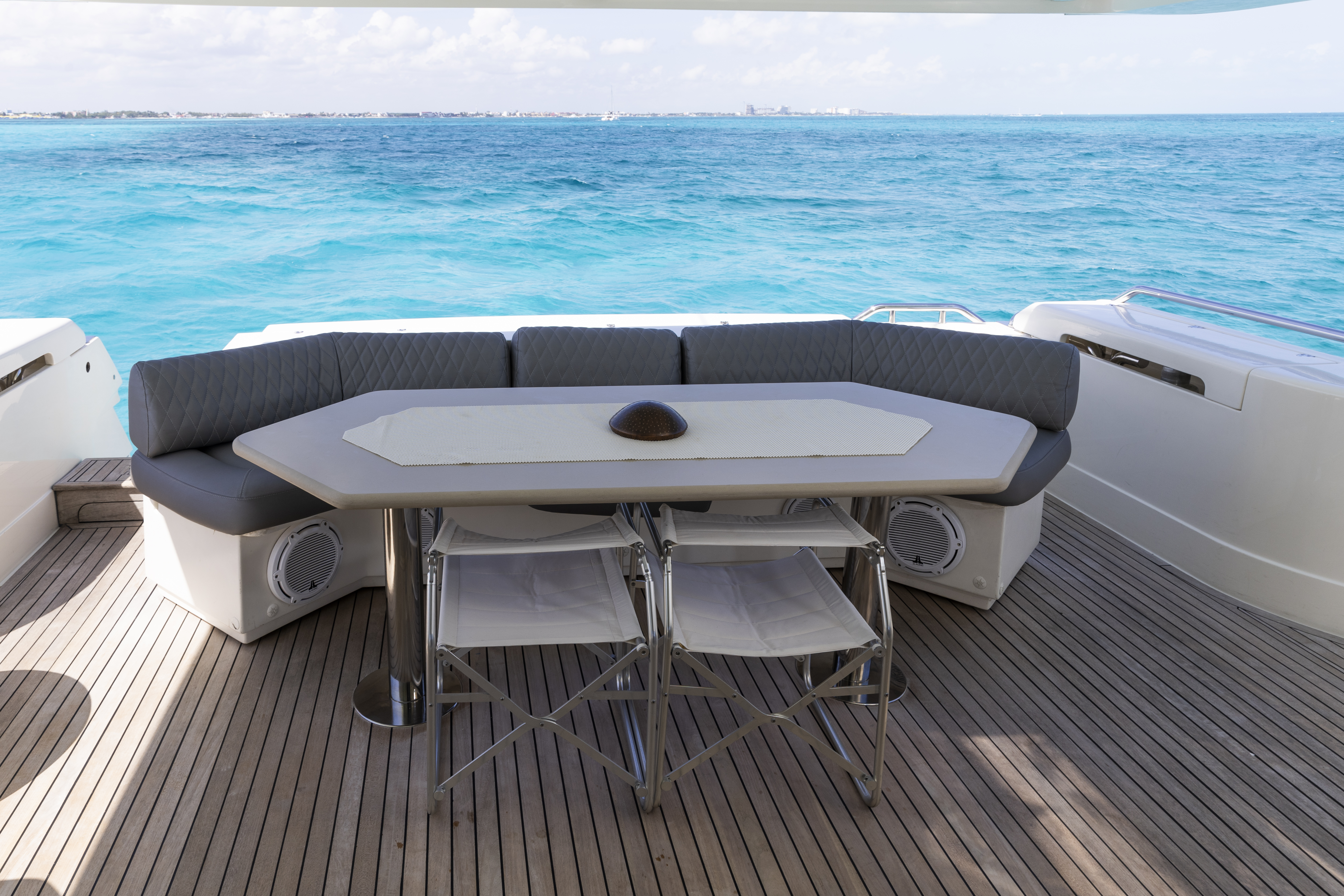 74ft Ferretti yacht rental Miami - bow seating area perfect for sunbathing and relaxation