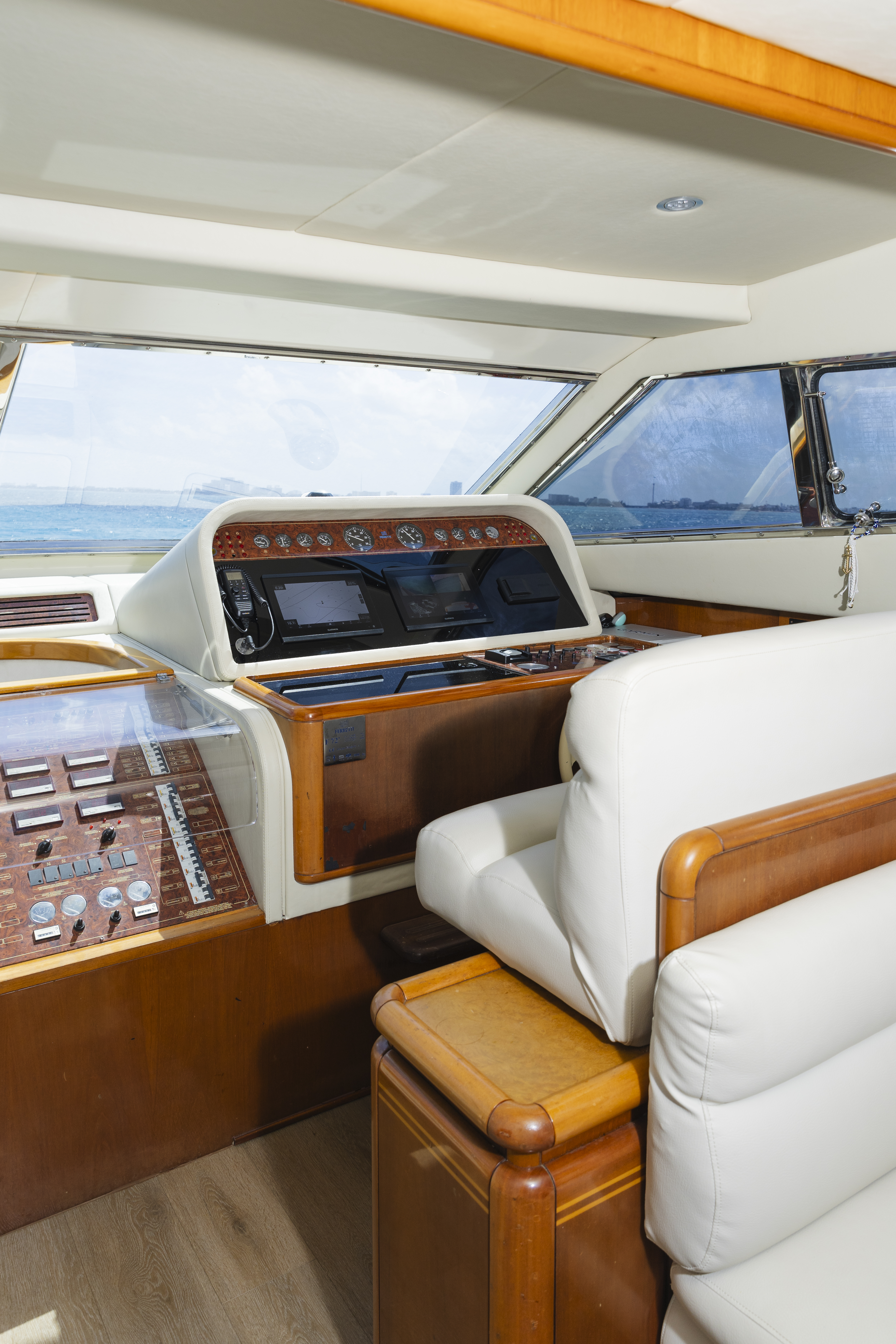 74ft Ferretti yacht rental Miami - spacious deck area ideal for sunset cruises and bachelorette parties