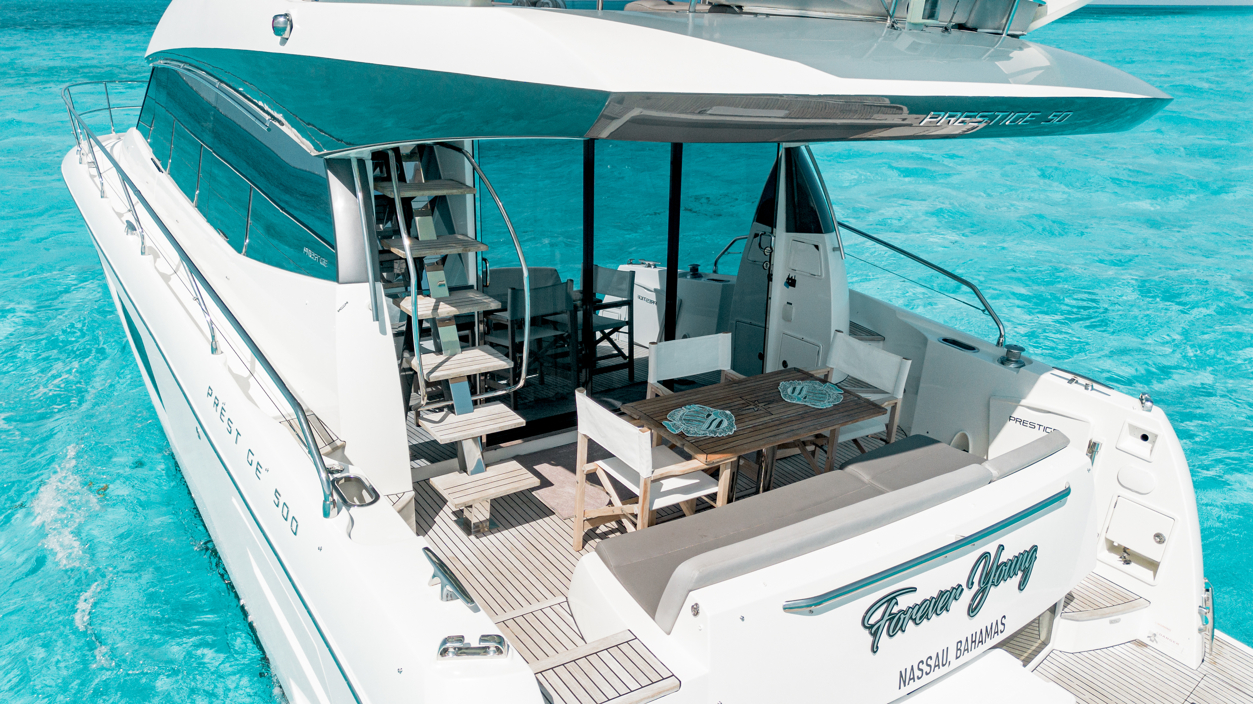 50ft Prestige yacht rental Miami - premium amenities and entertainment system
