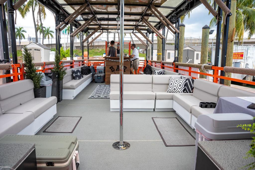 50ft Champagne Showers G yacht rental Miami - comfortable lounge area for group celebrations