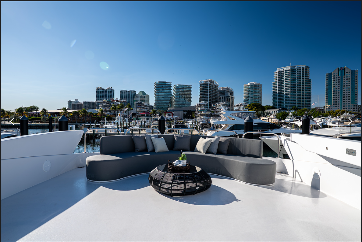 110ft Antago G yacht rental Miami - comfortable lounge area for group celebrations