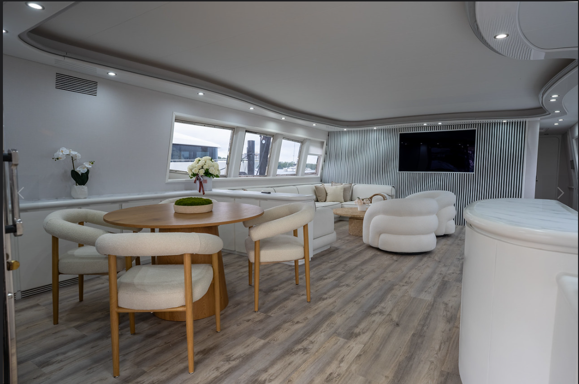 110ft Antago G yacht rental Miami - bow seating area perfect for sunbathing and relaxation
