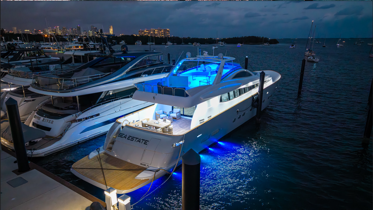 110ft Antago G yacht rental Miami - spacious deck area ideal for sunset cruises and bachelorette parties