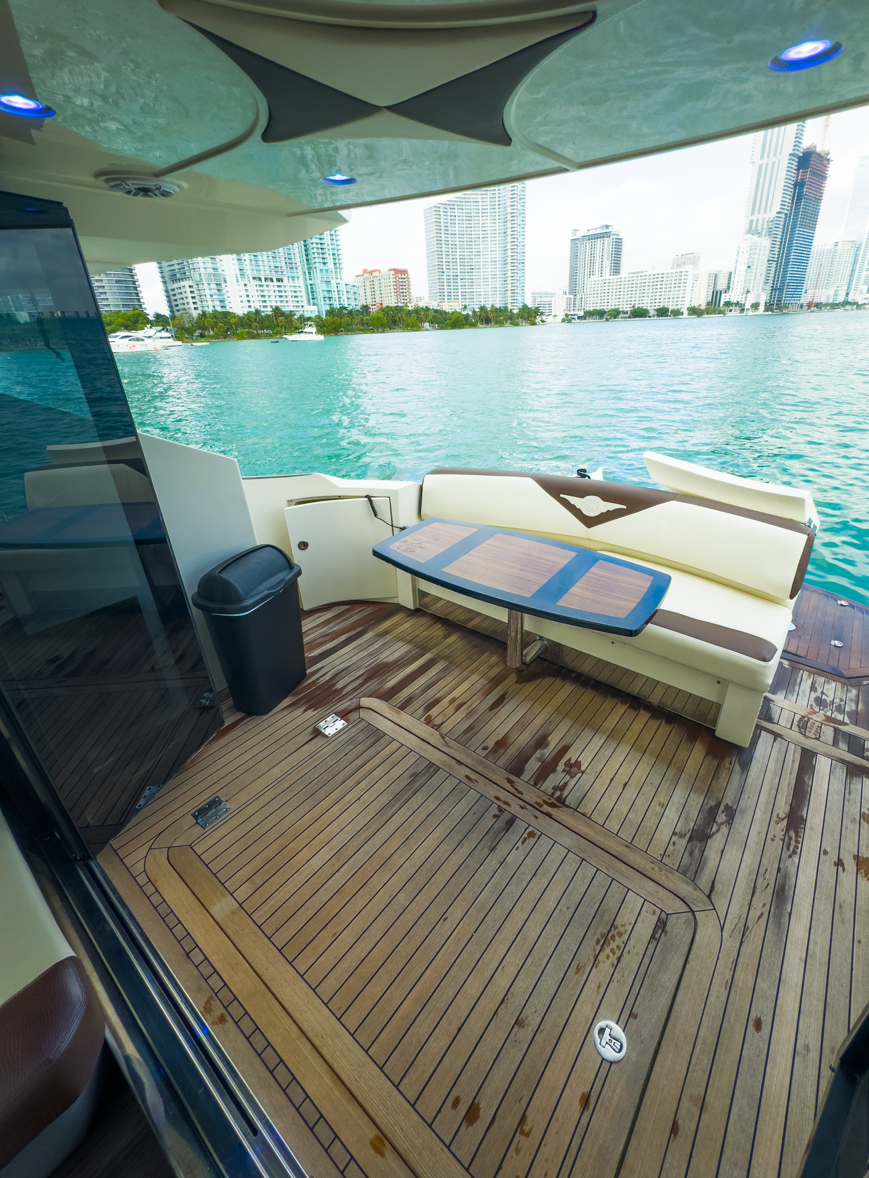 42ft Marquis Sport Coupe yacht rental Miami - flybridge with panoramic views of Miami skyline