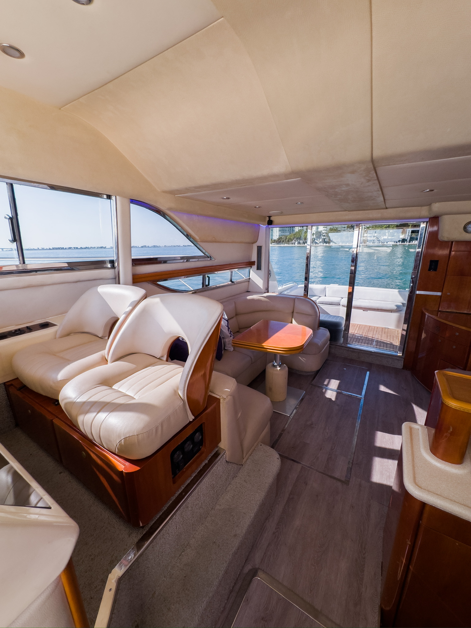48ft Princess Flybridge yacht rental Miami - spacious deck area ideal for sunset cruises and bachelorette parties