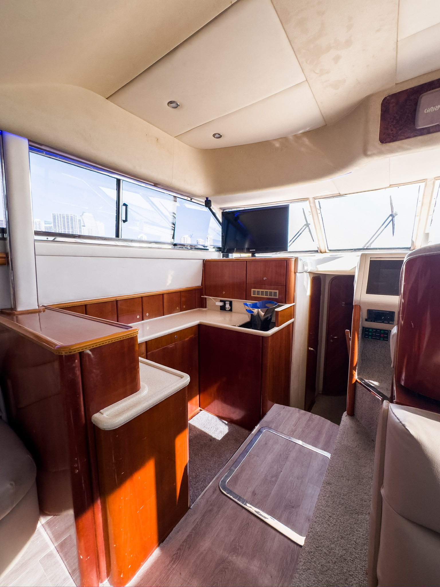 48ft Princess Flybridge yacht rental Miami - comfortable lounge area for group celebrations