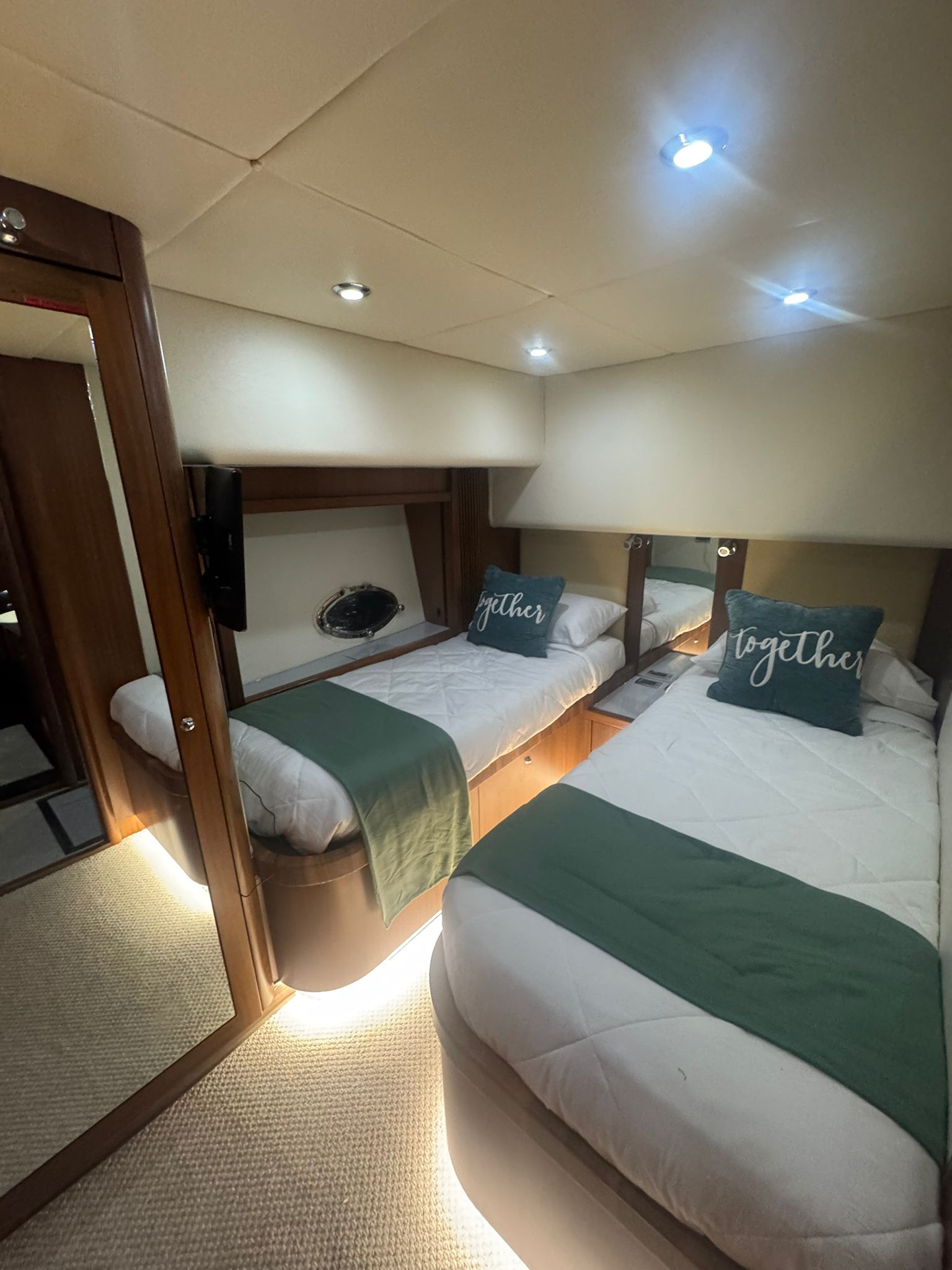 82ft Sunseeker Predator yacht rental Miami - flybridge with panoramic views of Miami skyline