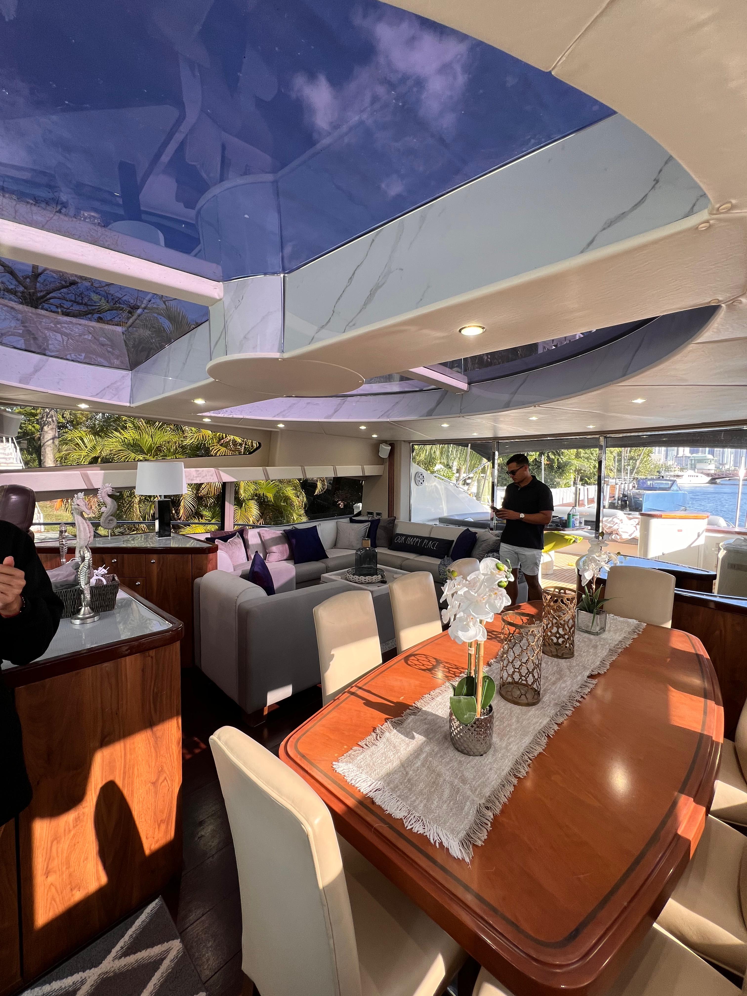 82ft Sunseeker Predator yacht rental Miami - stern swim platform with water access for snorkeling