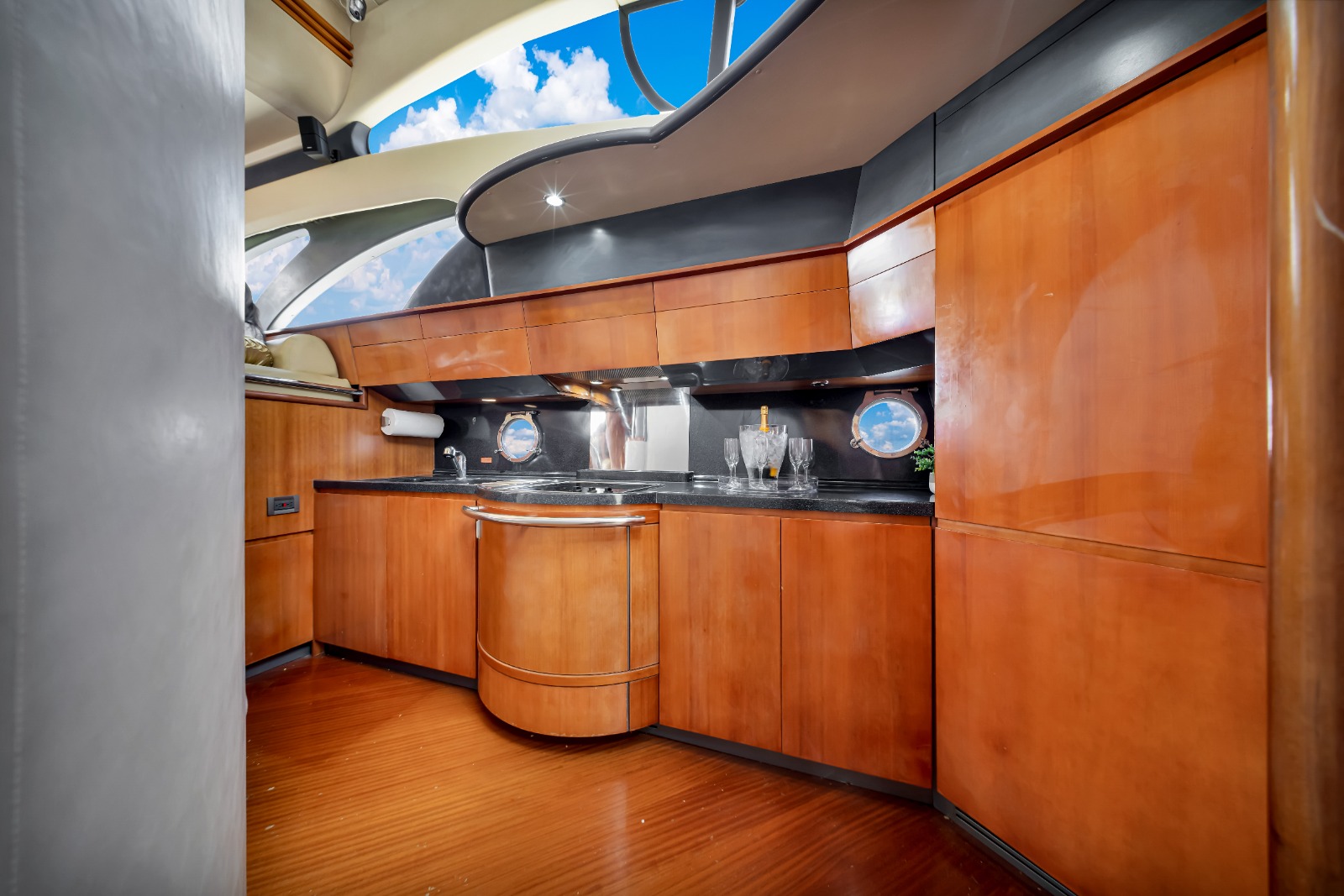 55ft Pink Panther Flybridge yacht rental Miami - galley kitchen for catered yacht events
