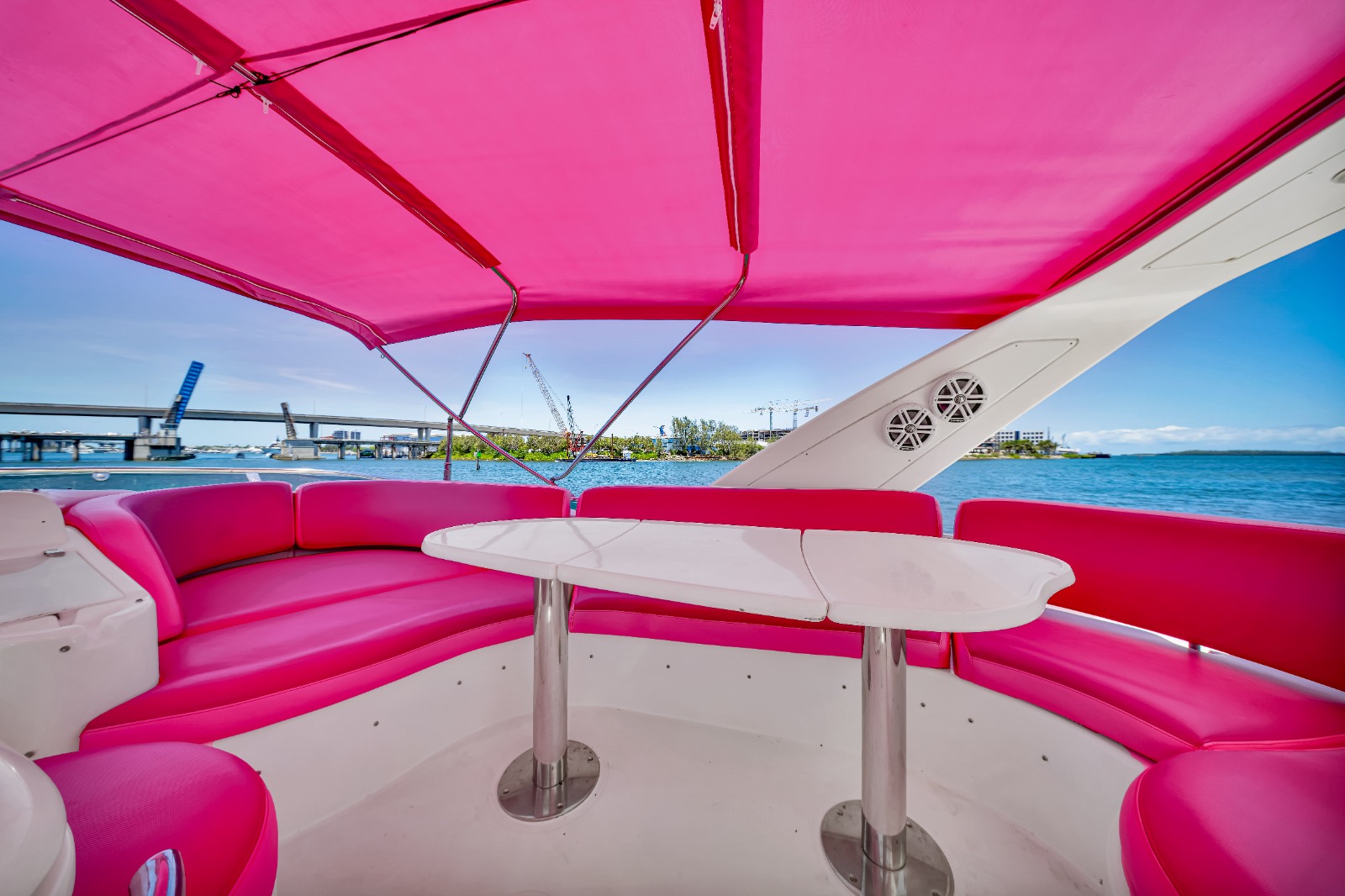 55ft Pink Panther Flybridge yacht rental Miami - comfortable lounge area for group celebrations