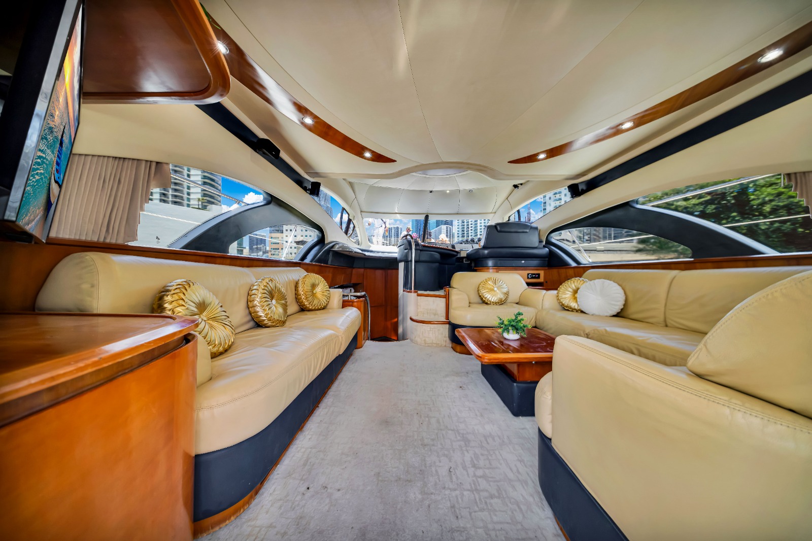 55ft Pink Panther Flybridge yacht rental Miami - spacious deck area ideal for sunset cruises and bachelorette parties